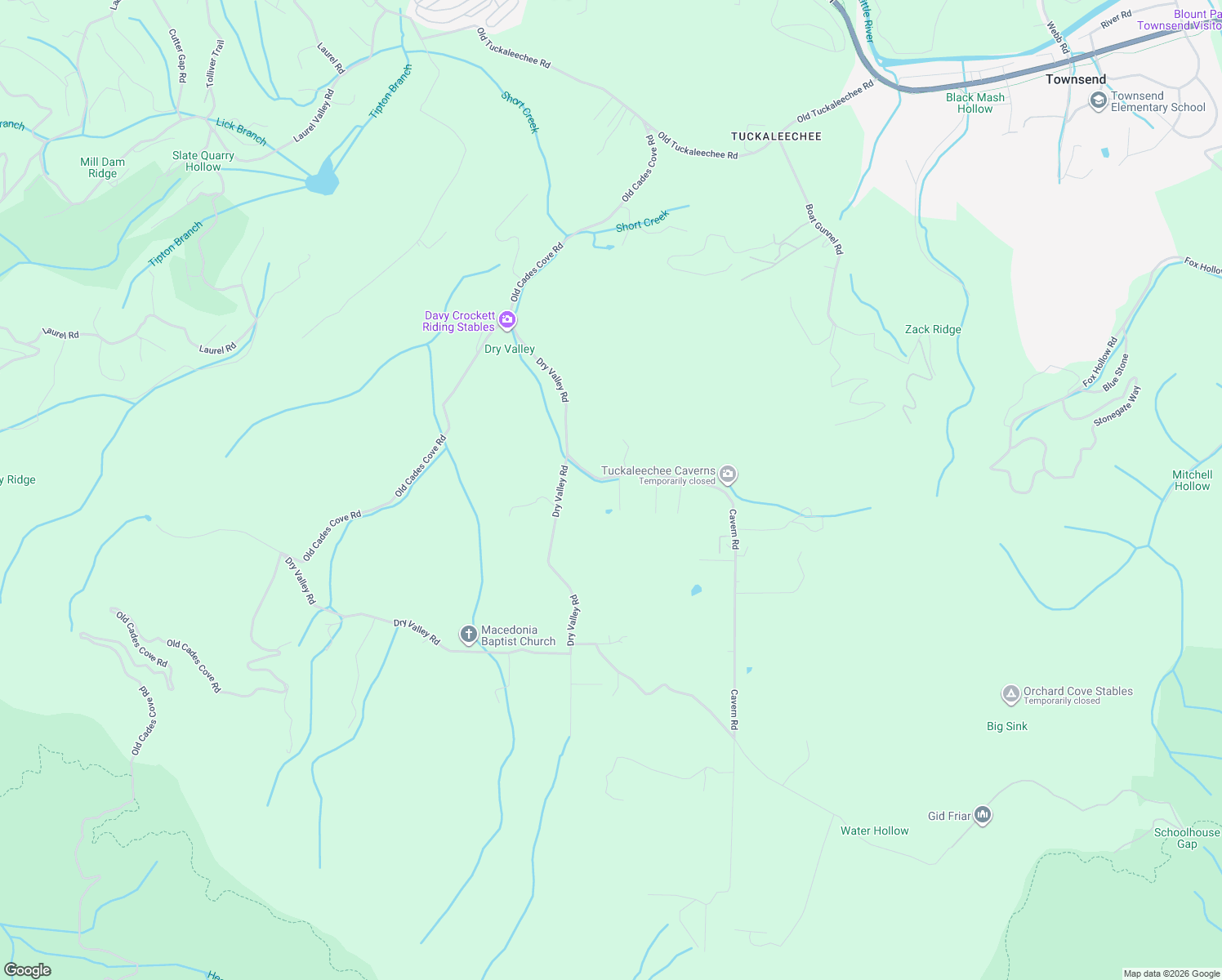 map of restaurants, bars, coffee shops, grocery stores, and more near 730 Cavern Road in Townsend