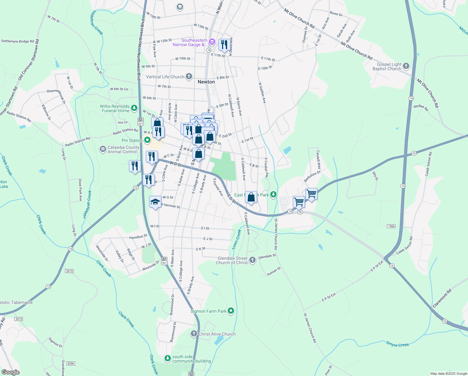 map of restaurants, bars, coffee shops, grocery stores, and more near 321 S Derby Ave in Newton