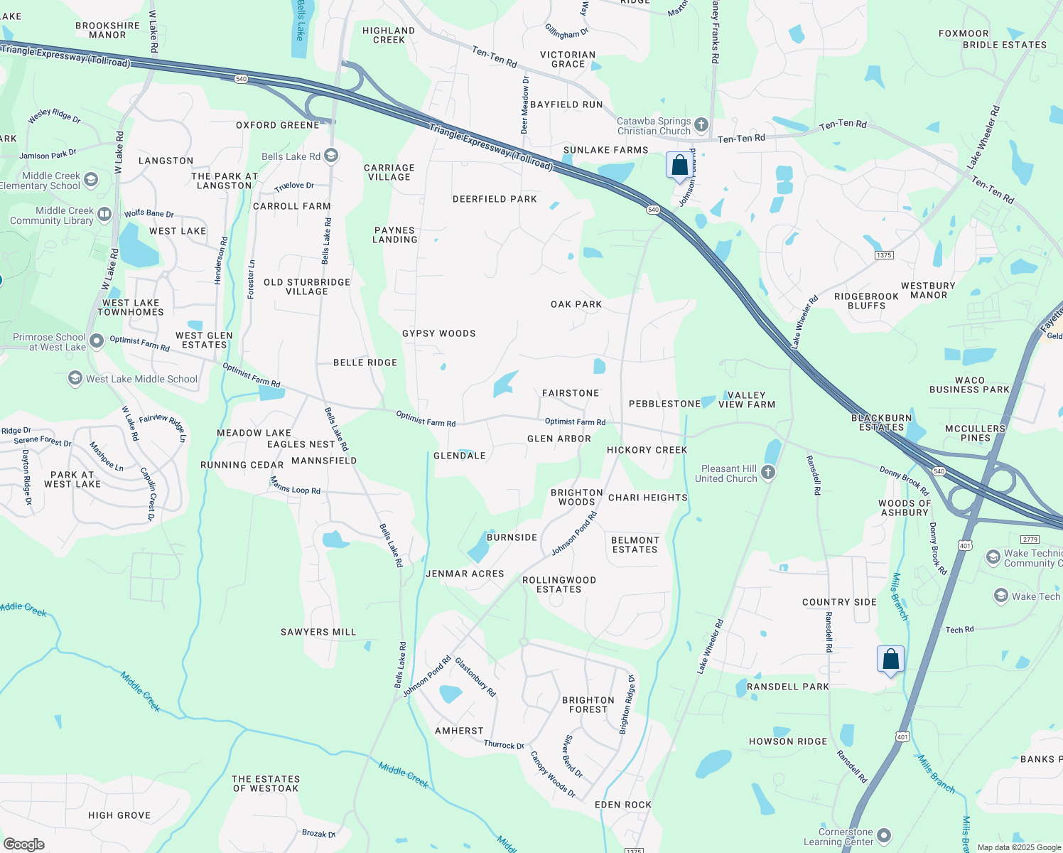 map of restaurants, bars, coffee shops, grocery stores, and more near 2825 Optimist Farm Road in Apex