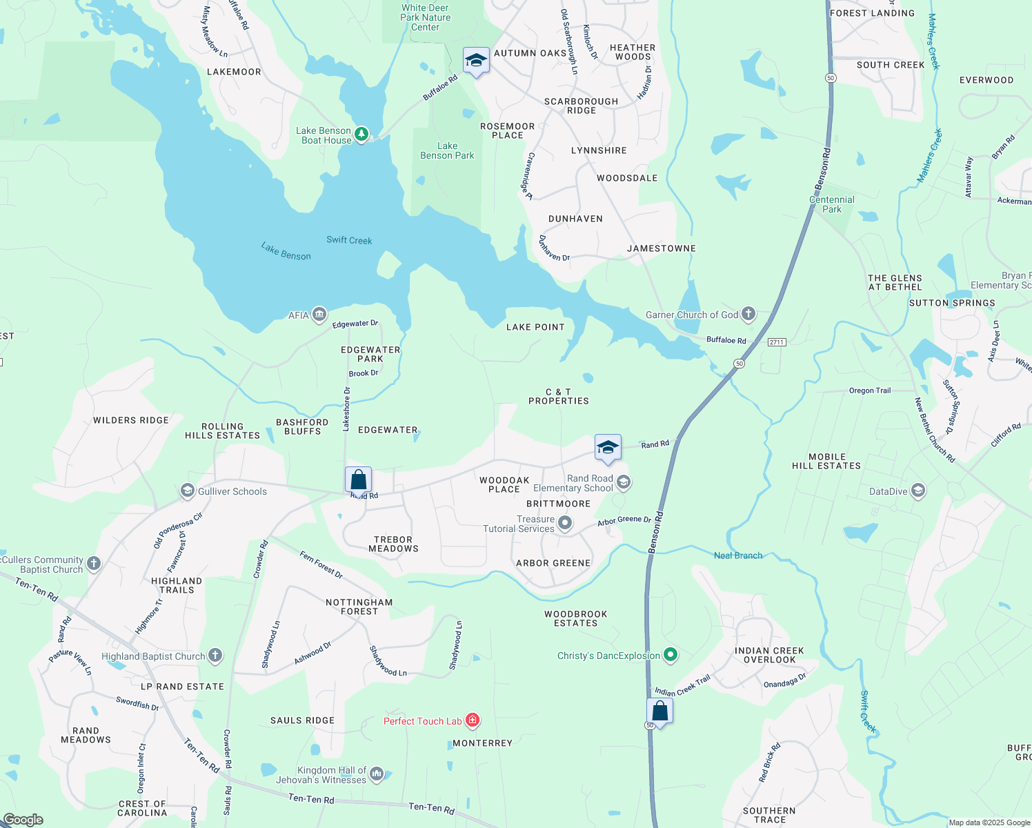 map of restaurants, bars, coffee shops, grocery stores, and more near 912 New Lacy Ln in Garner
