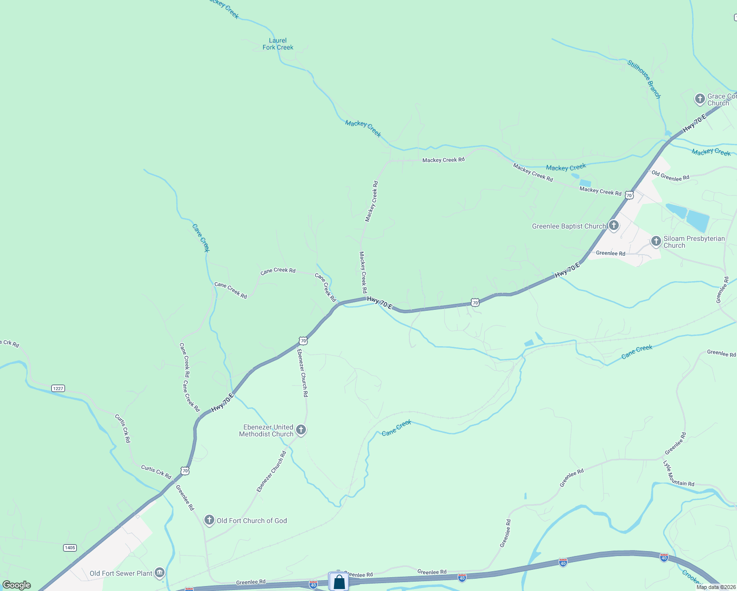 map of restaurants, bars, coffee shops, grocery stores, and more near 7338 Mackey Creek Road in Old Fort