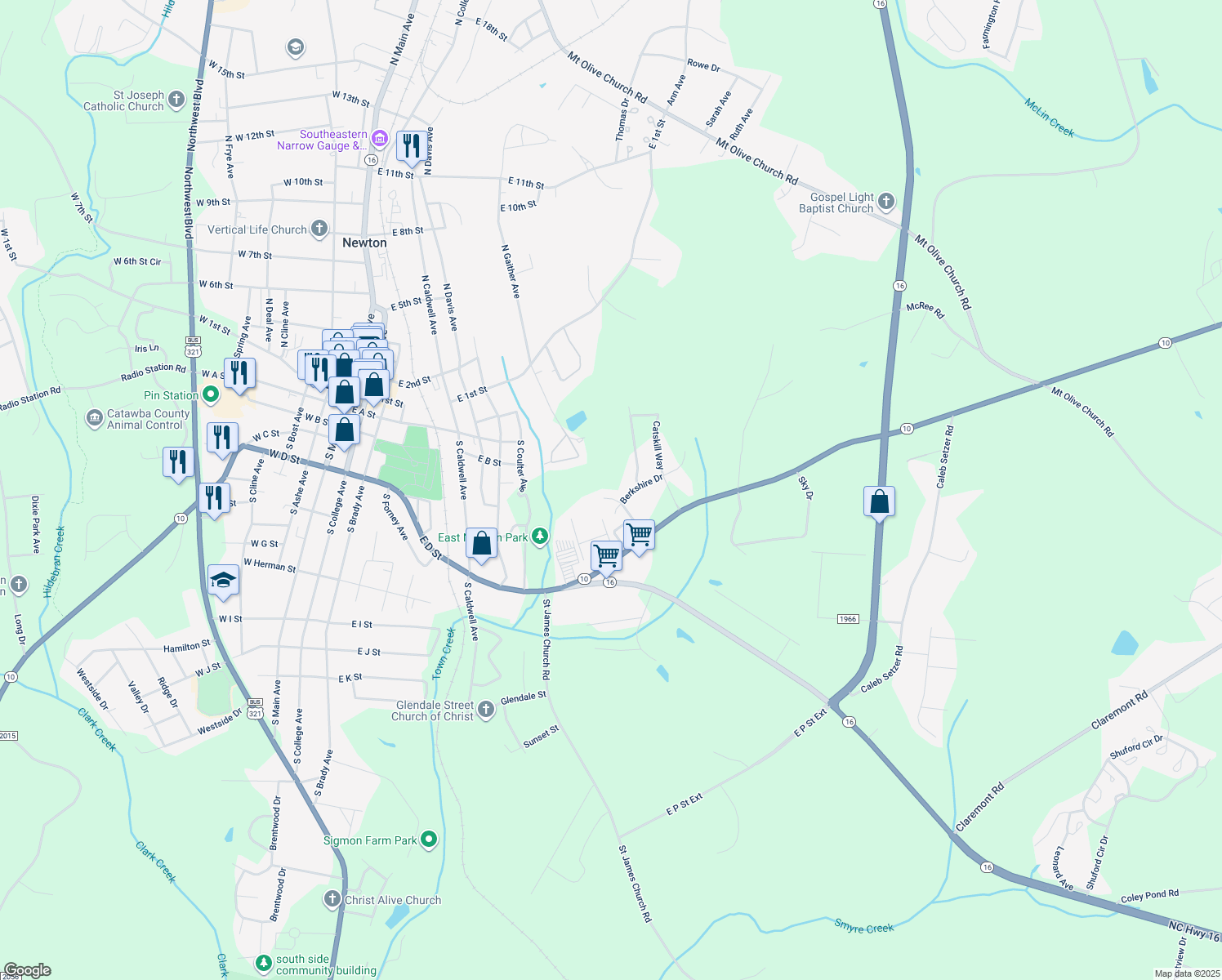 map of restaurants, bars, coffee shops, grocery stores, and more near 1038 Pocono Place in Newton