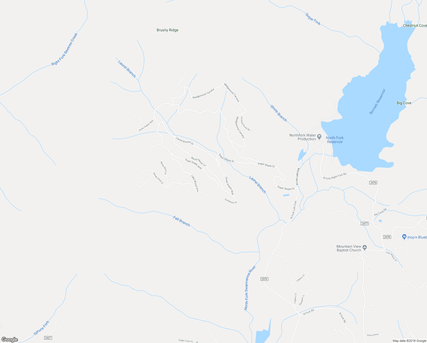 map of restaurants, bars, coffee shops, grocery stores, and more near 9 Wood Haven Lane in Black Mountain