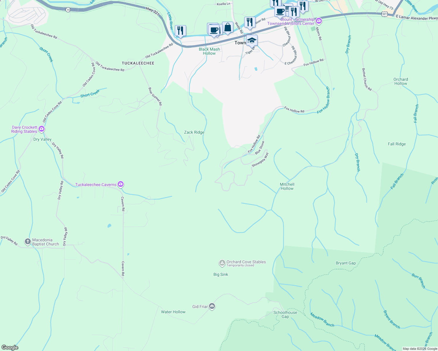 map of restaurants, bars, coffee shops, grocery stores, and more near 272 Cobblestone Drive in Townsend