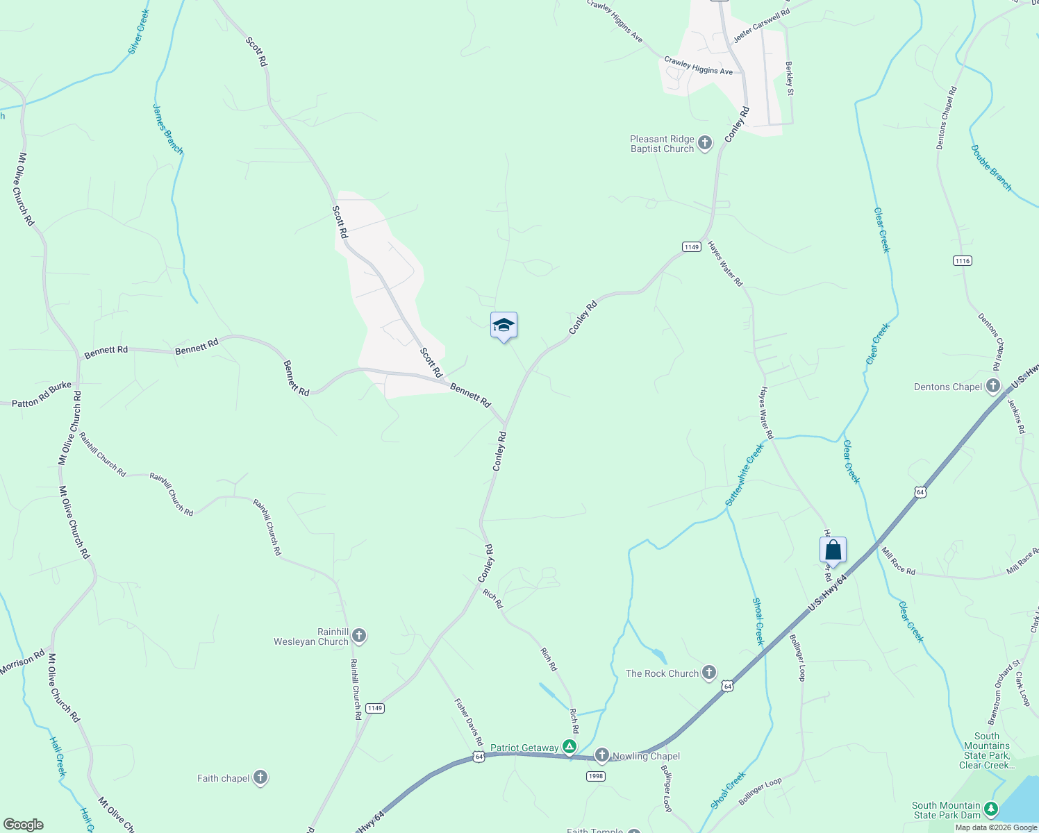 map of restaurants, bars, coffee shops, grocery stores, and more near 2353 Conley Road in Morganton