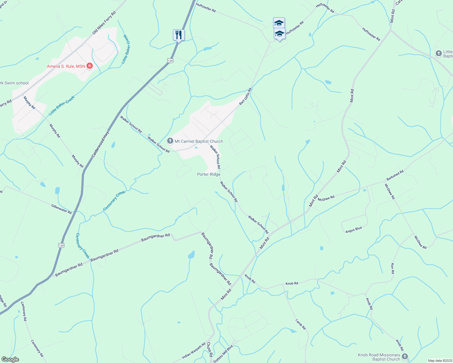 map of restaurants, bars, coffee shops, grocery stores, and more near 1230 Walker School Road in Maryville