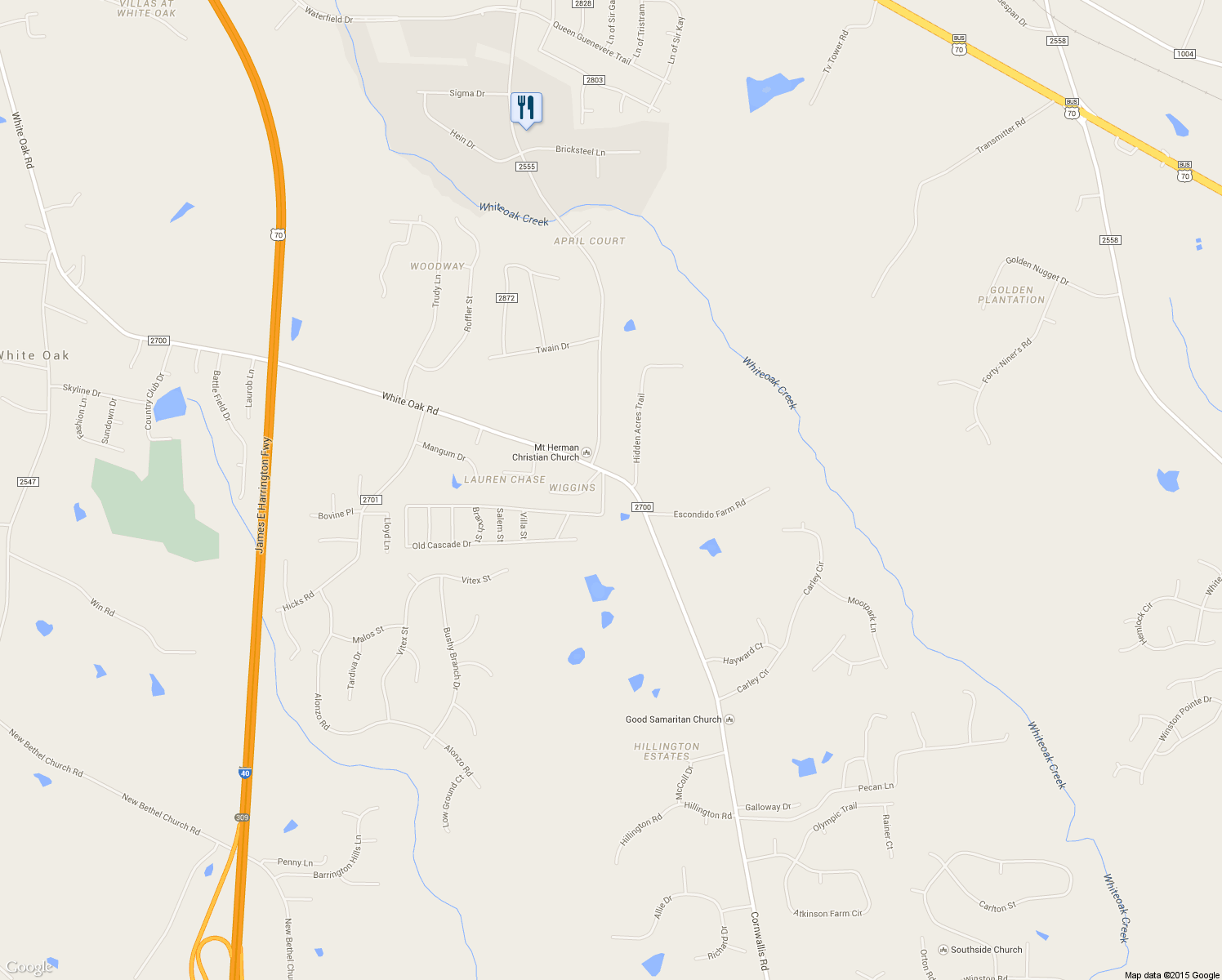 map of restaurants, bars, coffee shops, grocery stores, and more near 8817 Old Cascade Drive in Garner