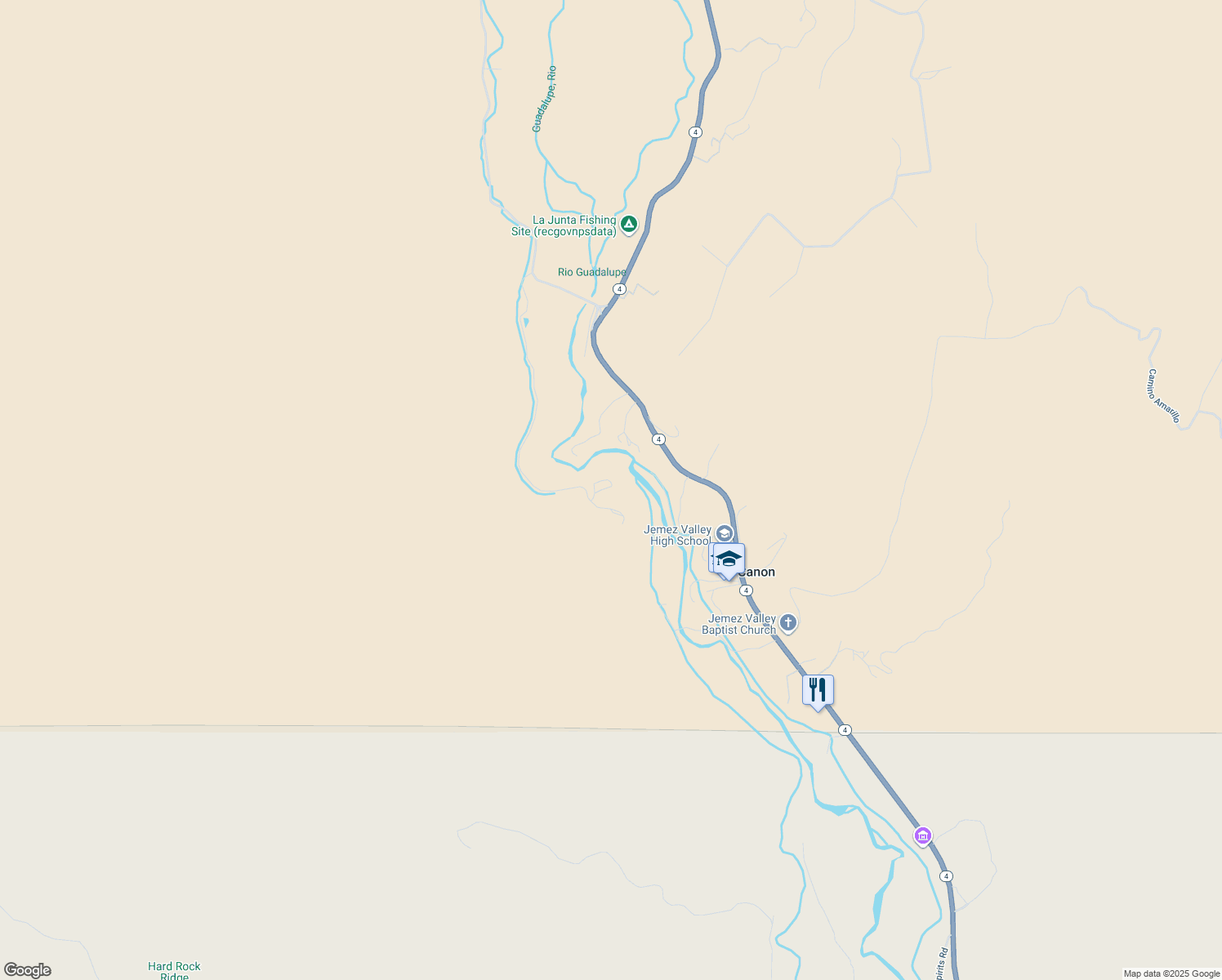 map of restaurants, bars, coffee shops, grocery stores, and more near 884 Chimal Road in Jemez Springs
