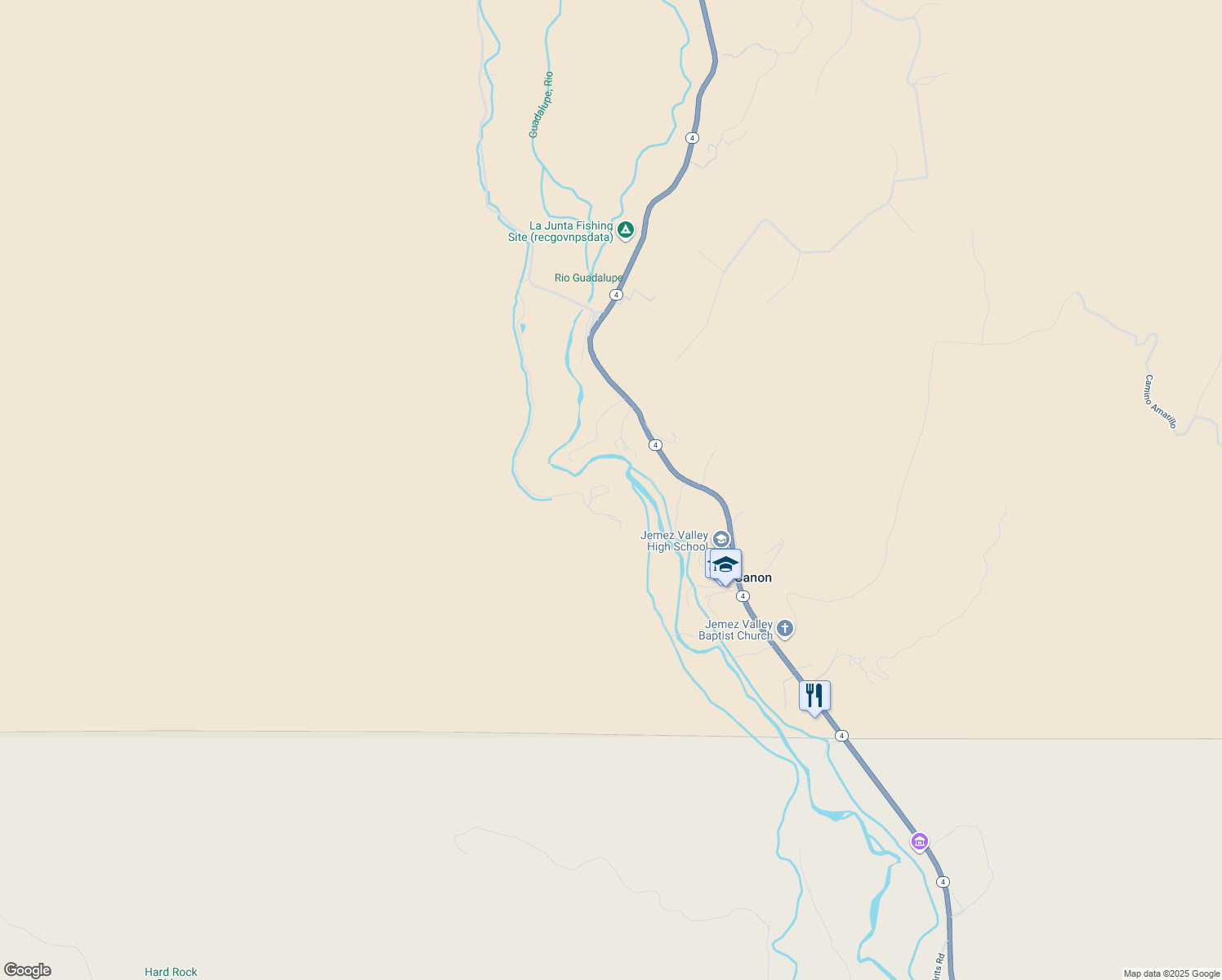 map of restaurants, bars, coffee shops, grocery stores, and more near 884 Chimal Road in Jemez Springs