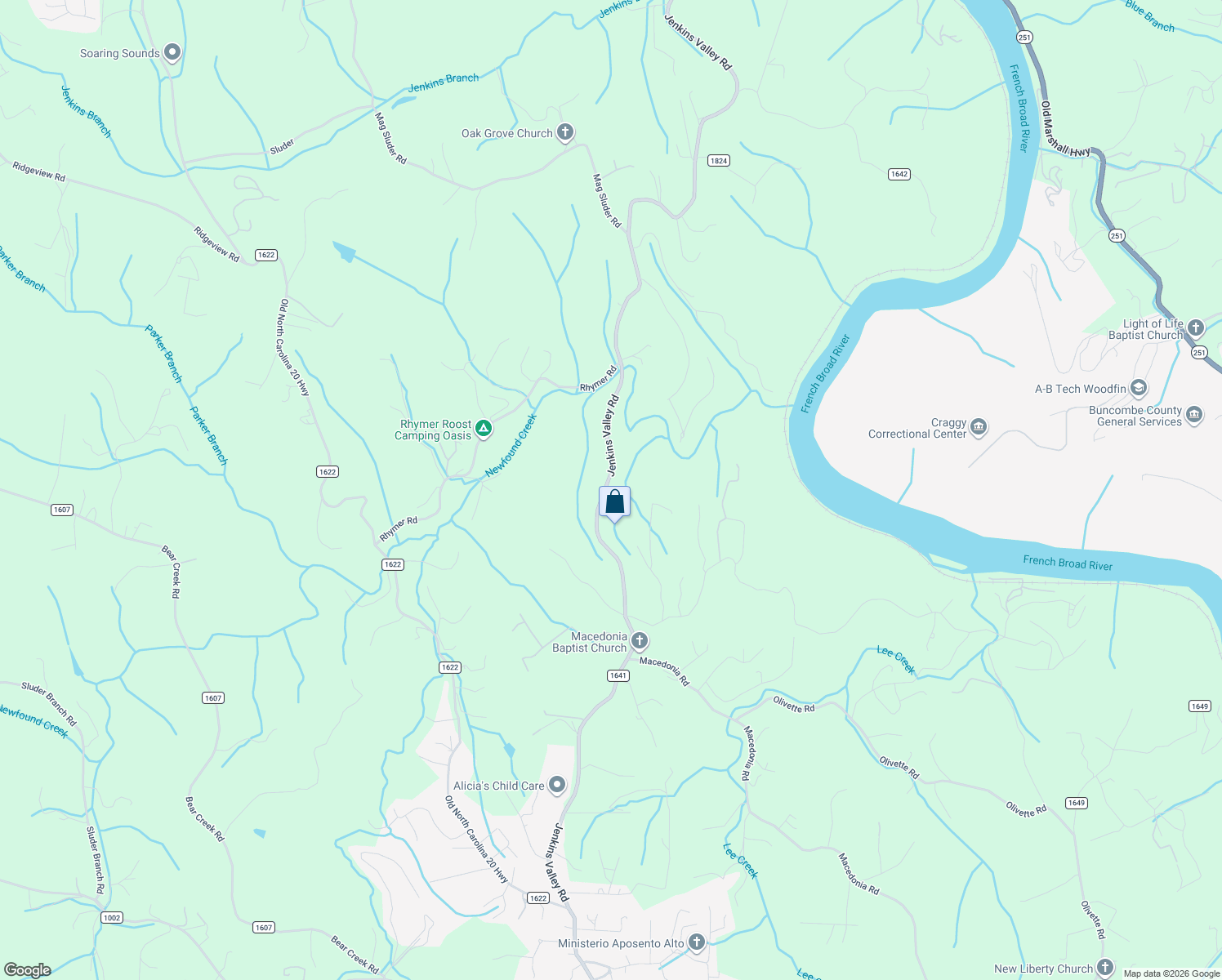 map of restaurants, bars, coffee shops, grocery stores, and more near 1248 State Road 1641 in Alexander