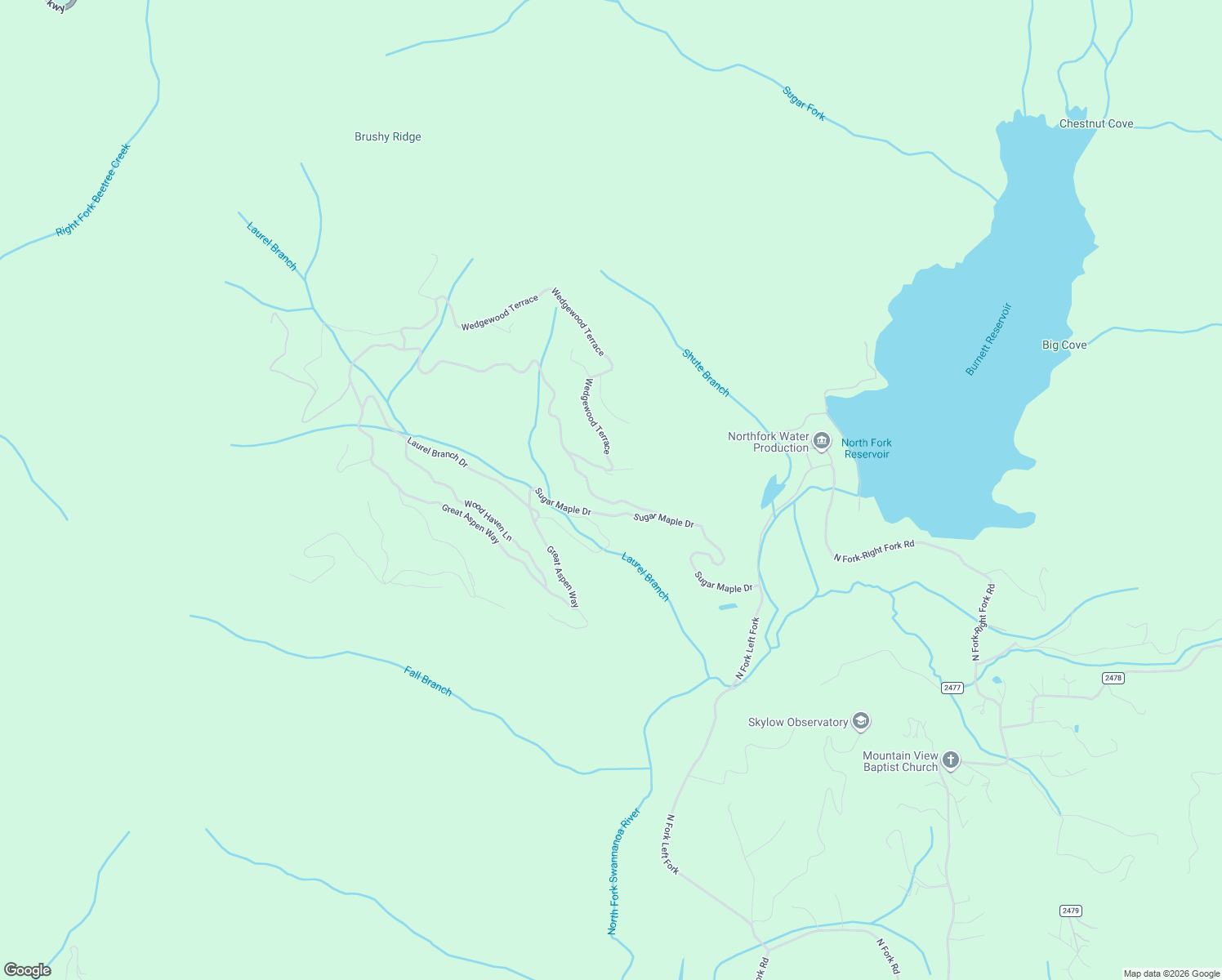 map of restaurants, bars, coffee shops, grocery stores, and more near 105 Sugar Maple Drive in Black Mountain