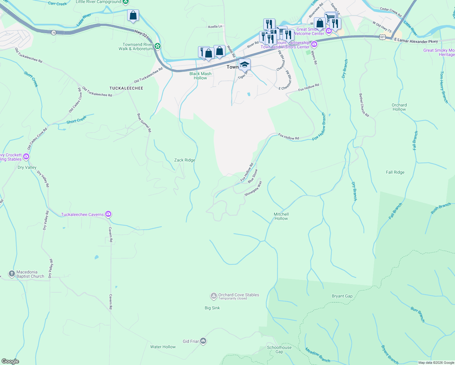 map of restaurants, bars, coffee shops, grocery stores, and more near 223 Cobblestone Way in Townsend