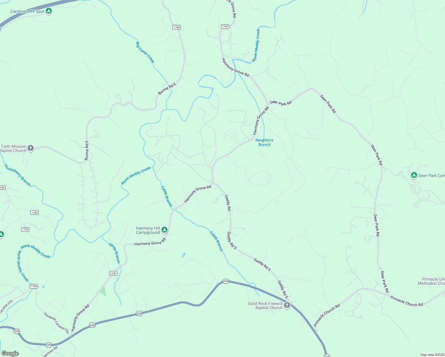 map of restaurants, bars, coffee shops, grocery stores, and more near 5159 Harmony Grove Road in Nebo