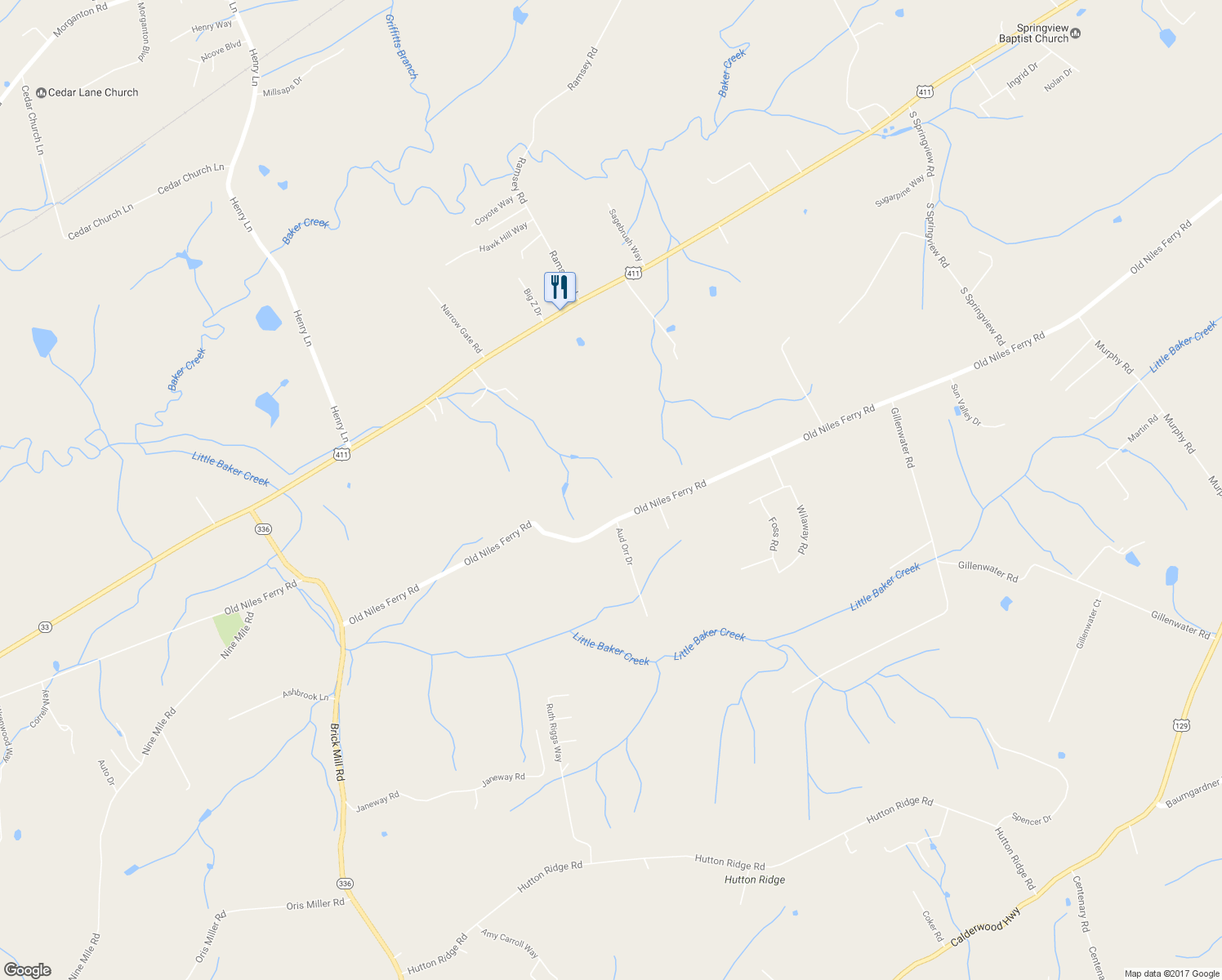 map of restaurants, bars, coffee shops, grocery stores, and more near 5039 Old Niles Ferry Road in Maryville