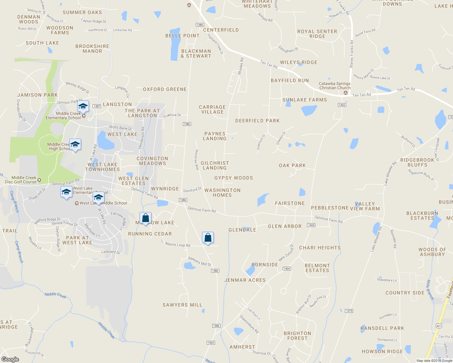 map of restaurants, bars, coffee shops, grocery stores, and more near 8409 Rhodes Road in Apex