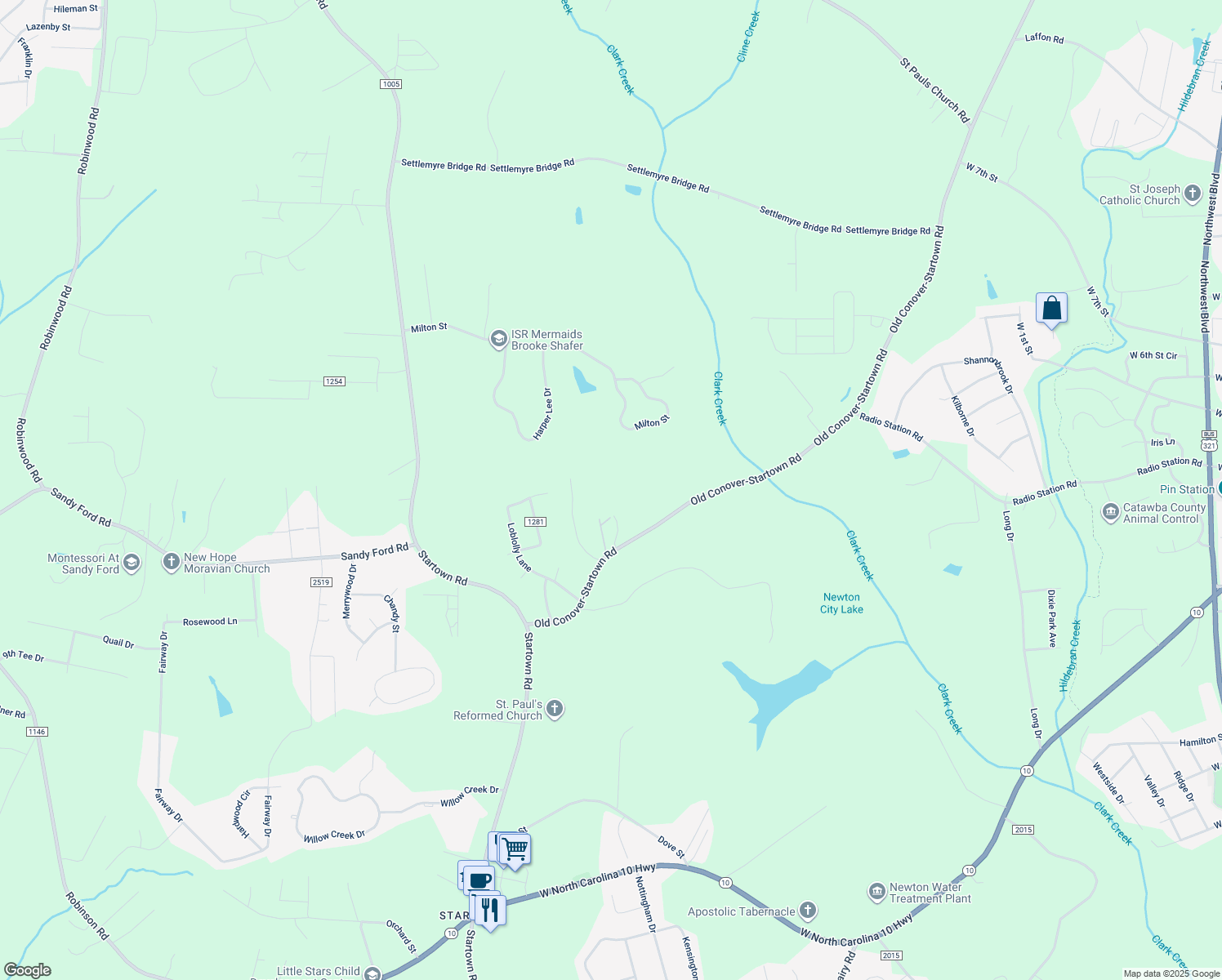 map of restaurants, bars, coffee shops, grocery stores, and more near 1049 Flannagan Drive in Newton