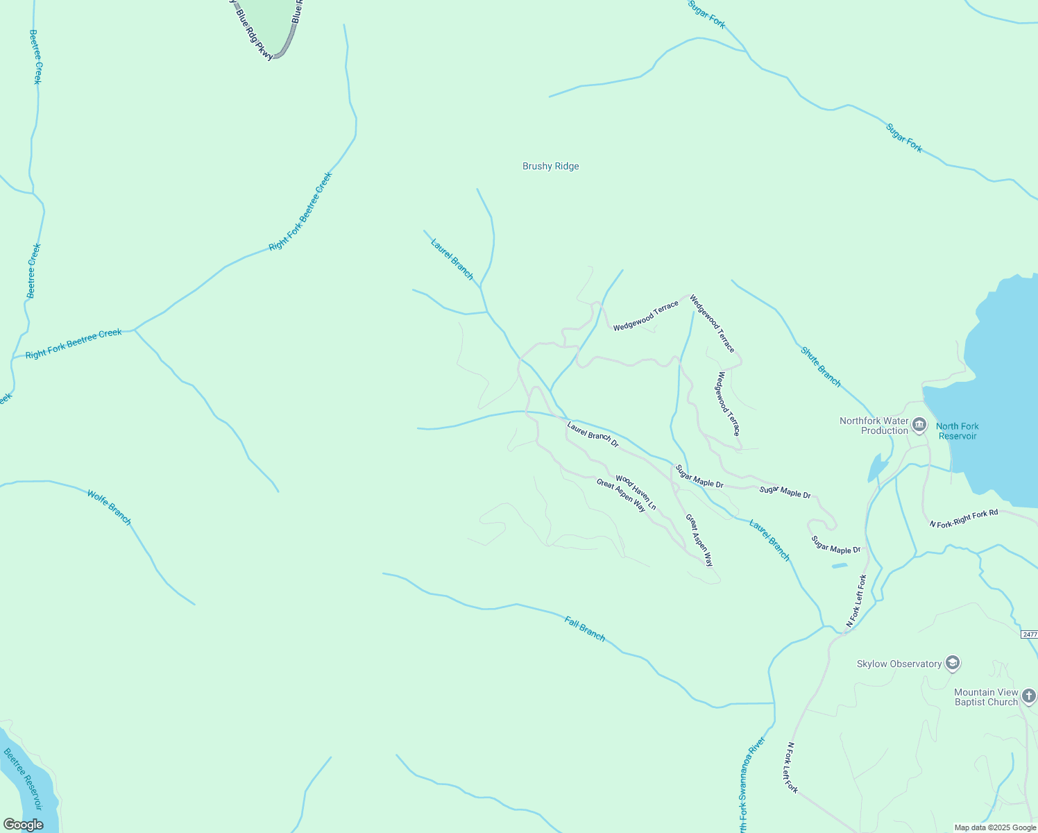 map of restaurants, bars, coffee shops, grocery stores, and more near 58 Great Aspen Way in Black Mountain
