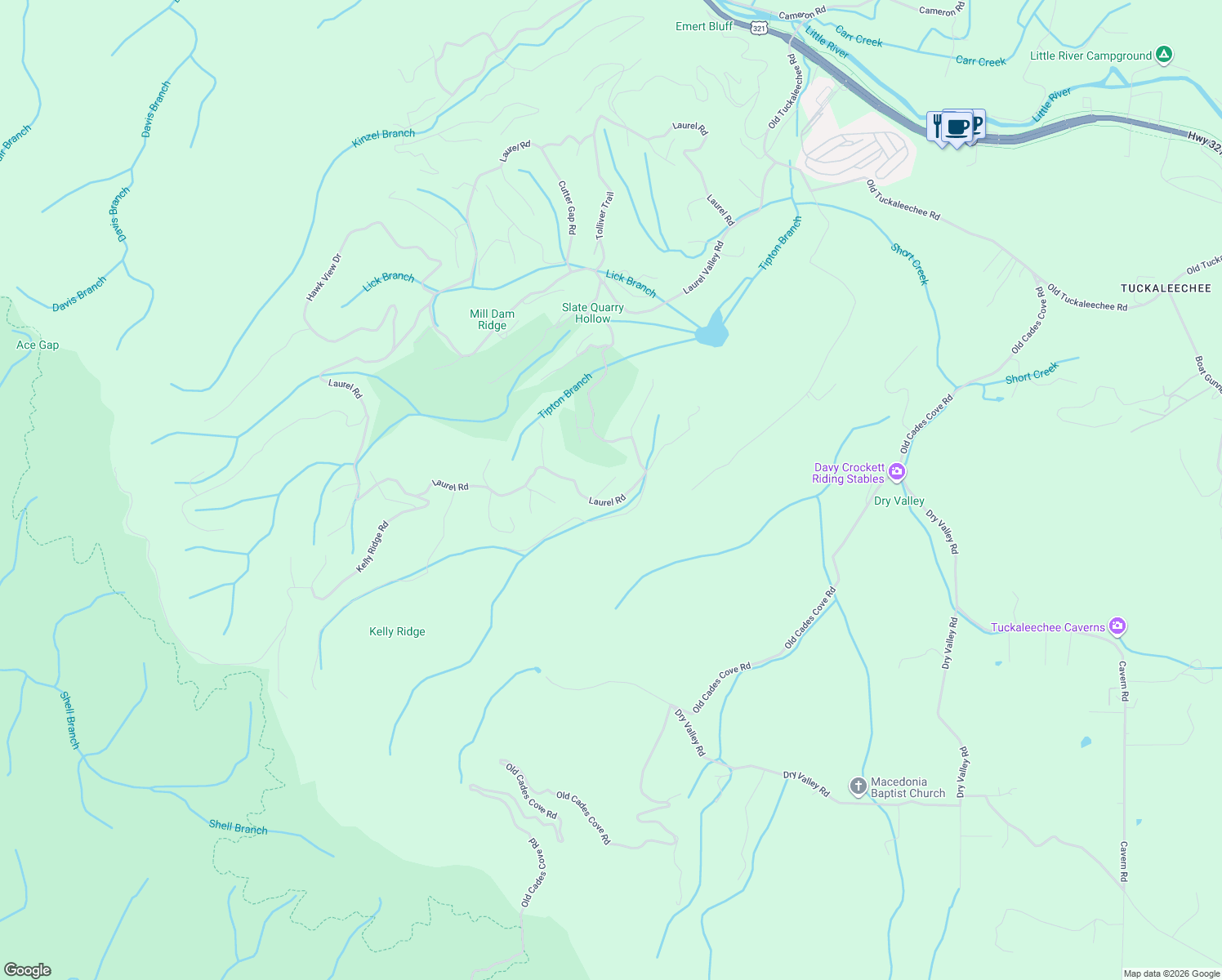 map of restaurants, bars, coffee shops, grocery stores, and more near 194 Cold Springs Trce in Townsend