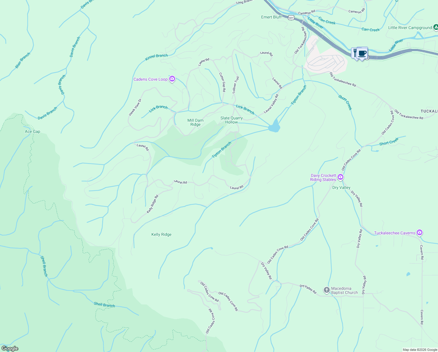 map of restaurants, bars, coffee shops, grocery stores, and more near 106 Fairway Circle in Townsend