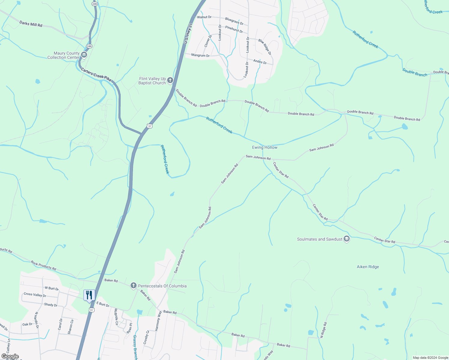 map of restaurants, bars, coffee shops, grocery stores, and more near 1035 Sam Johnson Road in Columbia