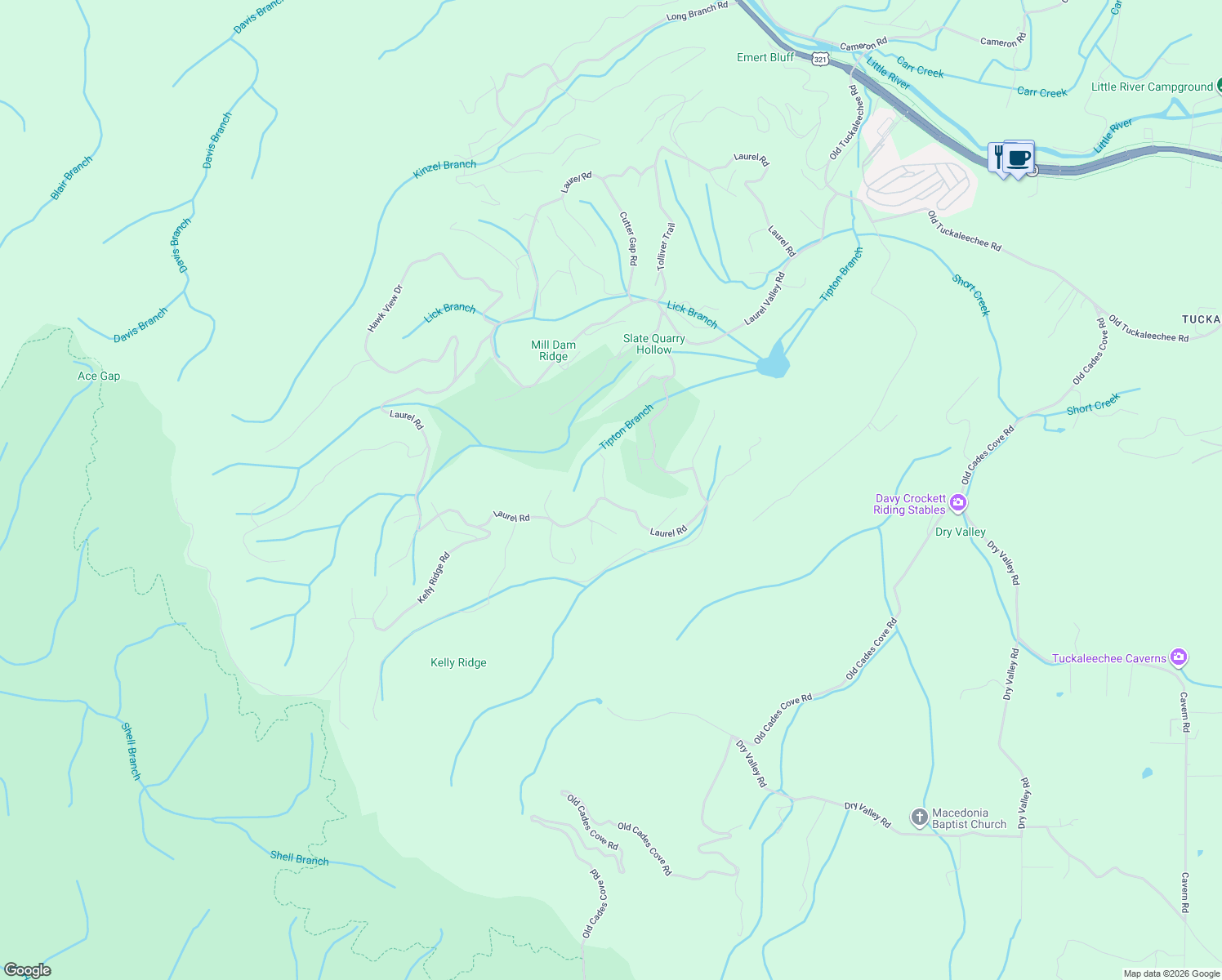 map of restaurants, bars, coffee shops, grocery stores, and more near 106 Fairway Circle in Townsend