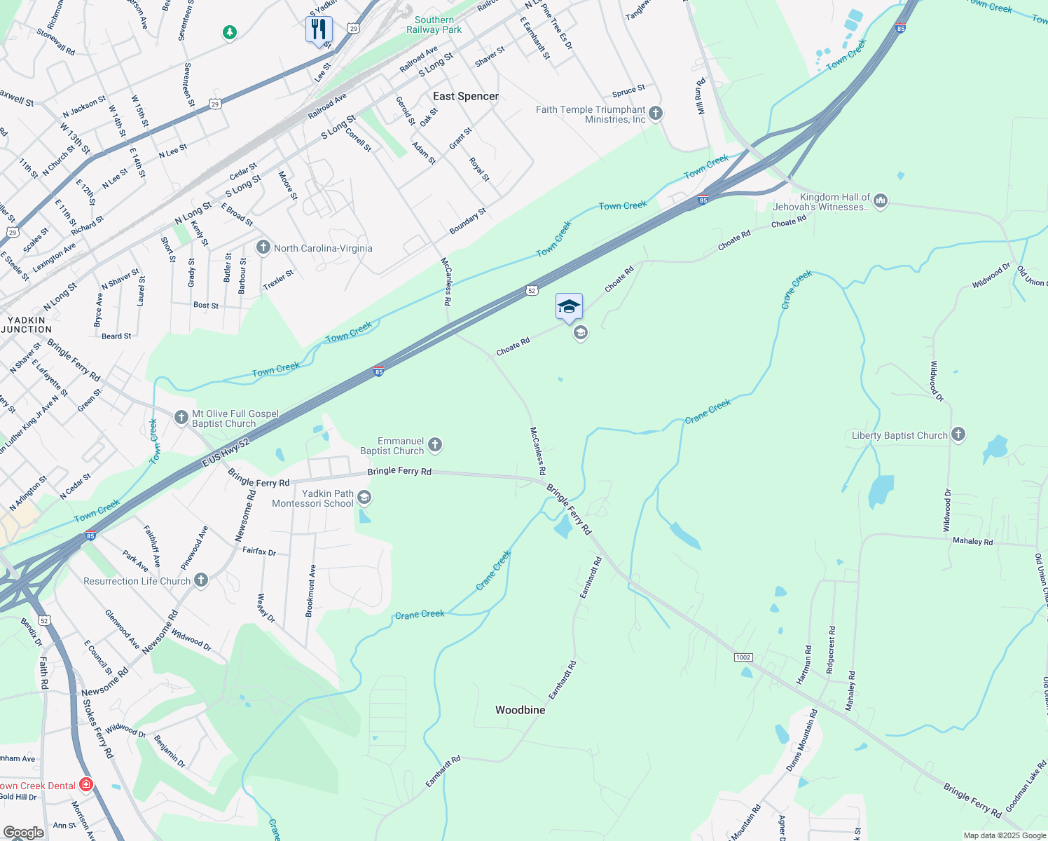 map of restaurants, bars, coffee shops, grocery stores, and more near 1375 McCanless Road in Salisbury