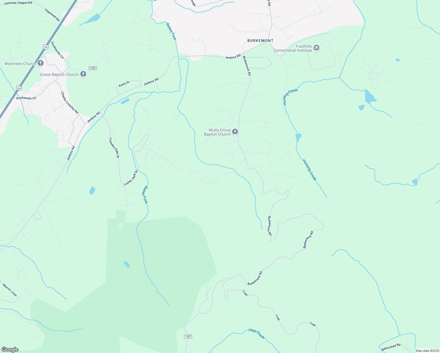 map of restaurants, bars, coffee shops, grocery stores, and more near Mountain Meadows Drive in Burke County