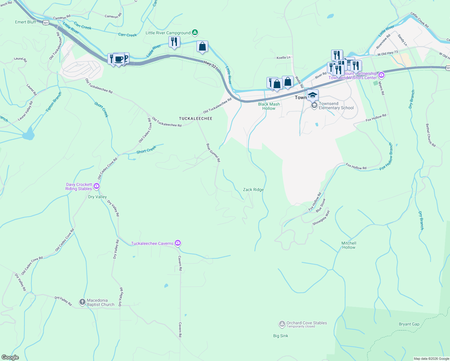 map of restaurants, bars, coffee shops, grocery stores, and more near 353 Boat Gunnel Rd in Townsend