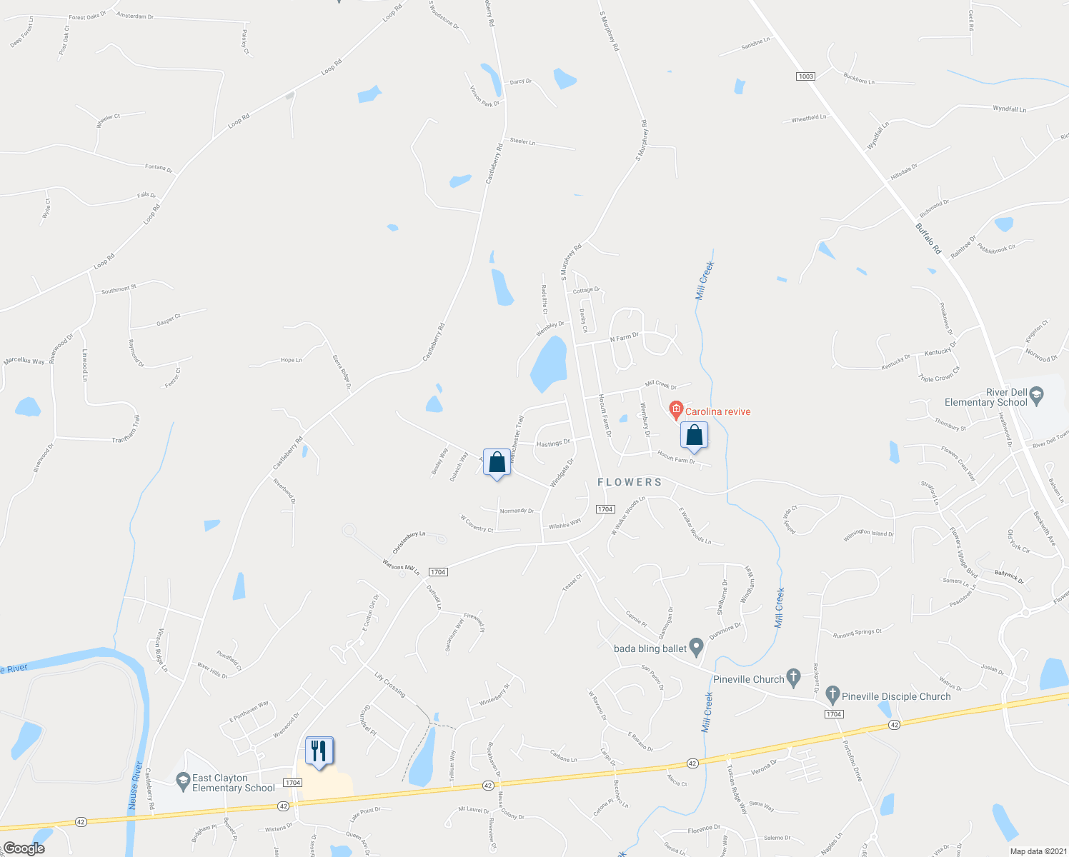 map of restaurants, bars, coffee shops, grocery stores, and more near 124 Worthington Court in Clayton
