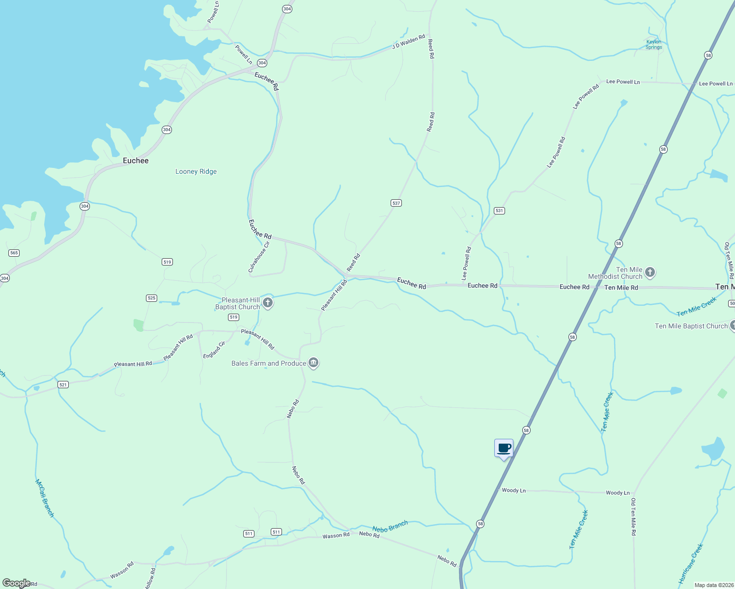 map of restaurants, bars, coffee shops, grocery stores, and more near in Euchee