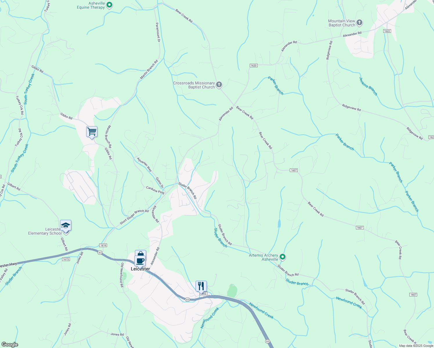 map of restaurants, bars, coffee shops, grocery stores, and more near 39 Freeman Road in Leicester