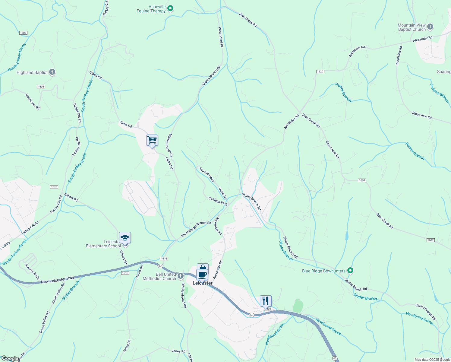 map of restaurants, bars, coffee shops, grocery stores, and more near 32 Serenity Lane in Leicester