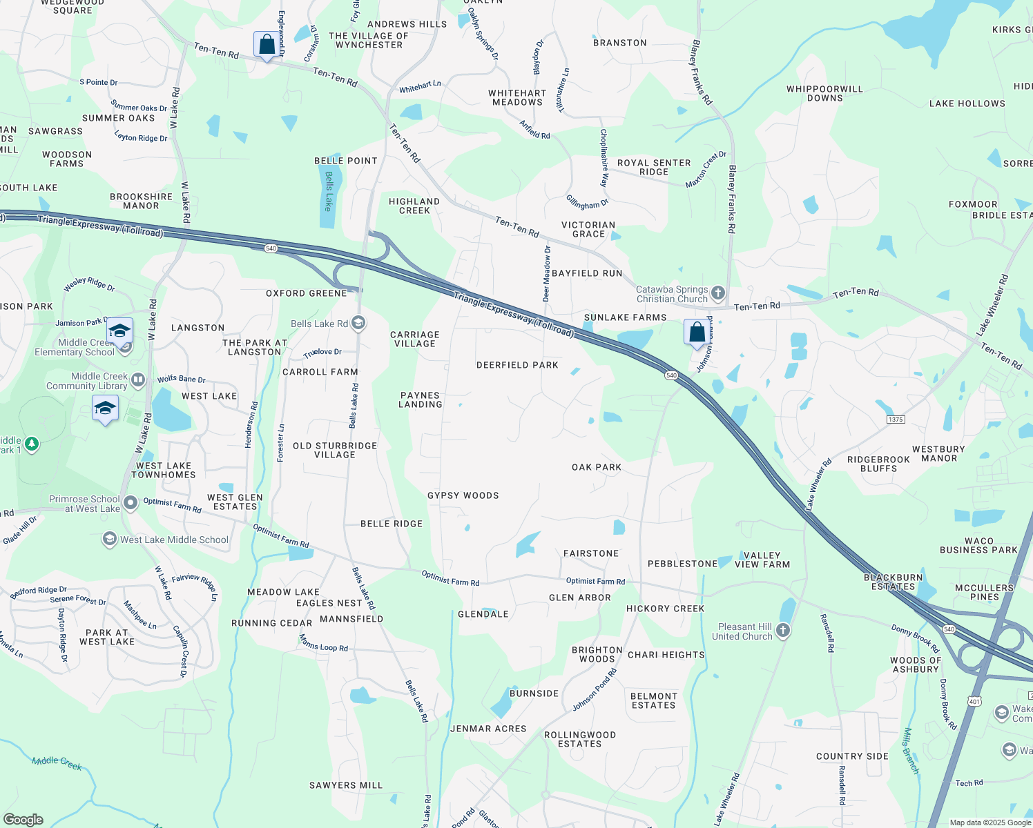 map of restaurants, bars, coffee shops, grocery stores, and more near 5504 Doemont Drive in Apex