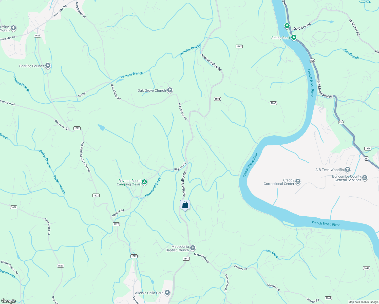 map of restaurants, bars, coffee shops, grocery stores, and more near 1108 Jenkins Valley Road in Alexander