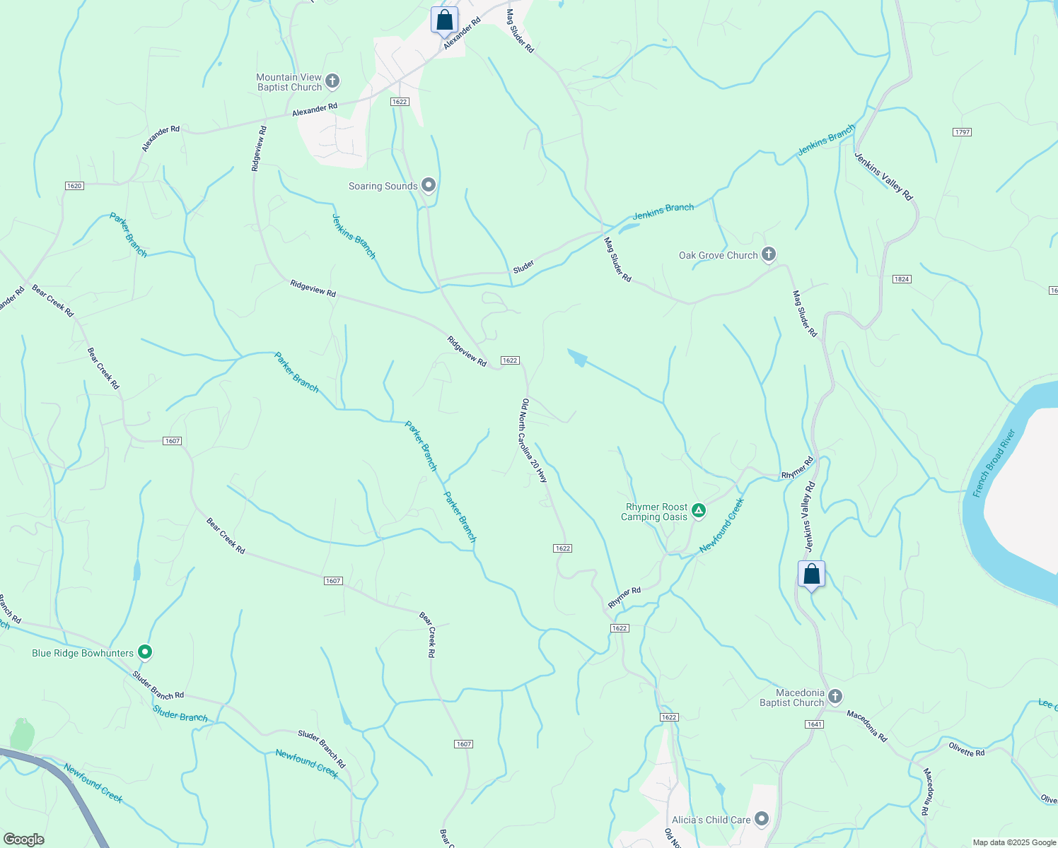 map of restaurants, bars, coffee shops, grocery stores, and more near 7 Arvee Hi in Alexander