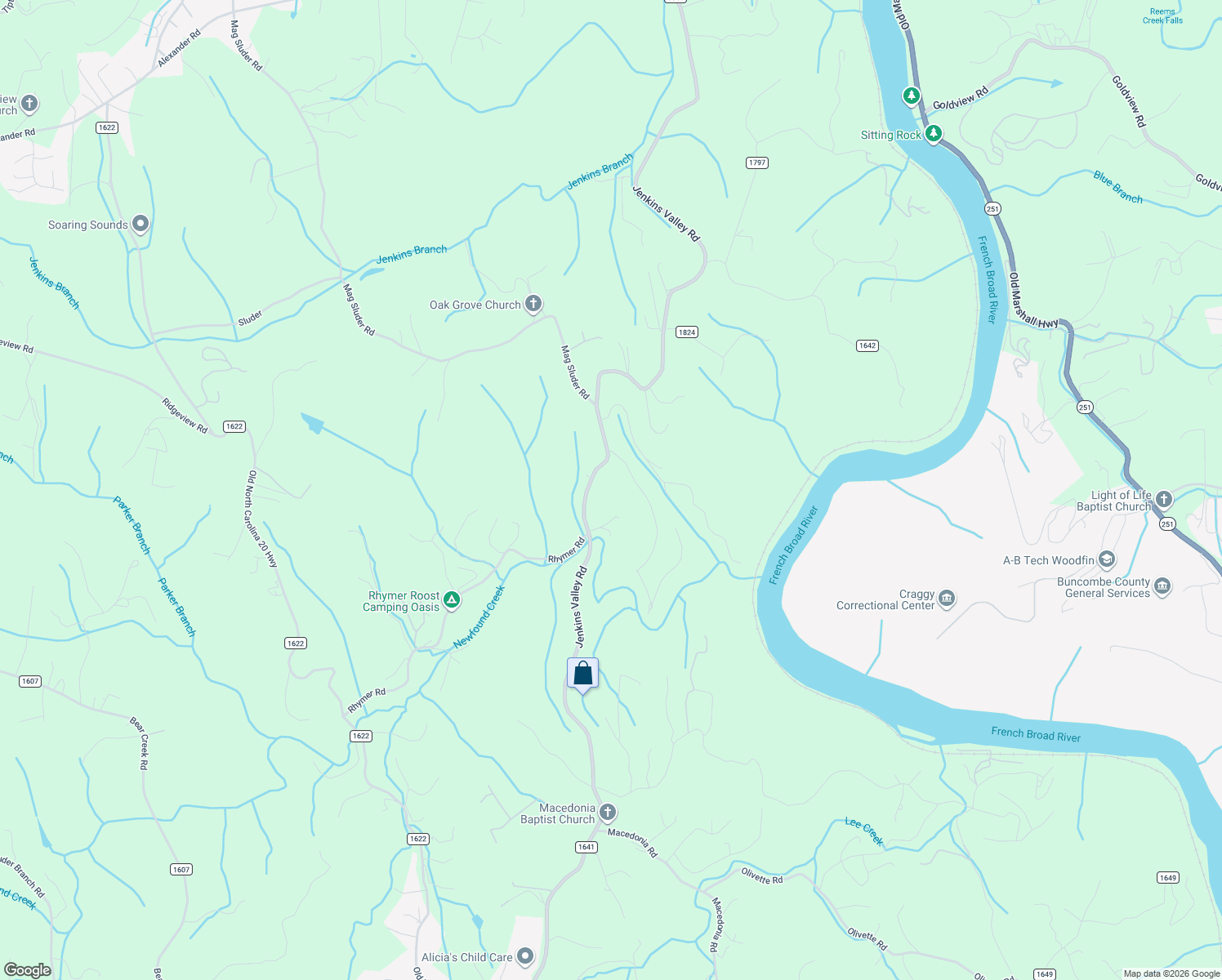 map of restaurants, bars, coffee shops, grocery stores, and more near 1028 Jenkins Valley Road in Alexander