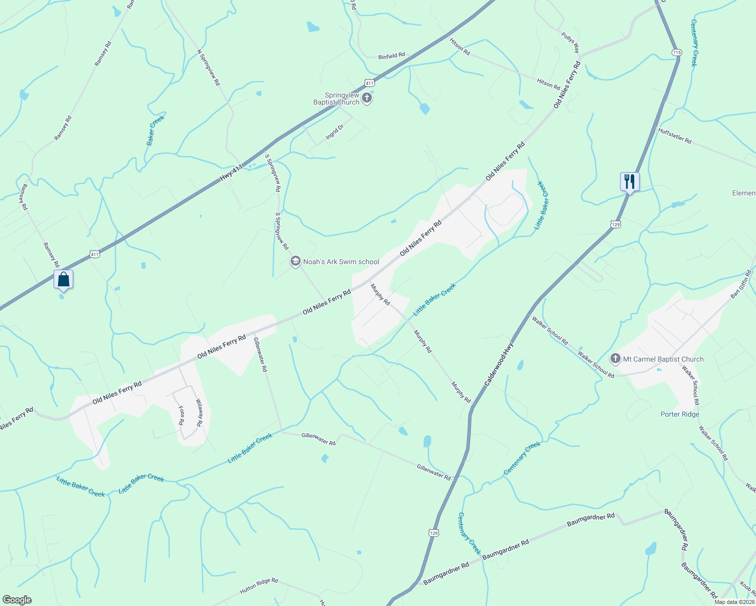 map of restaurants, bars, coffee shops, grocery stores, and more near 423 Murphy Rd in Maryville