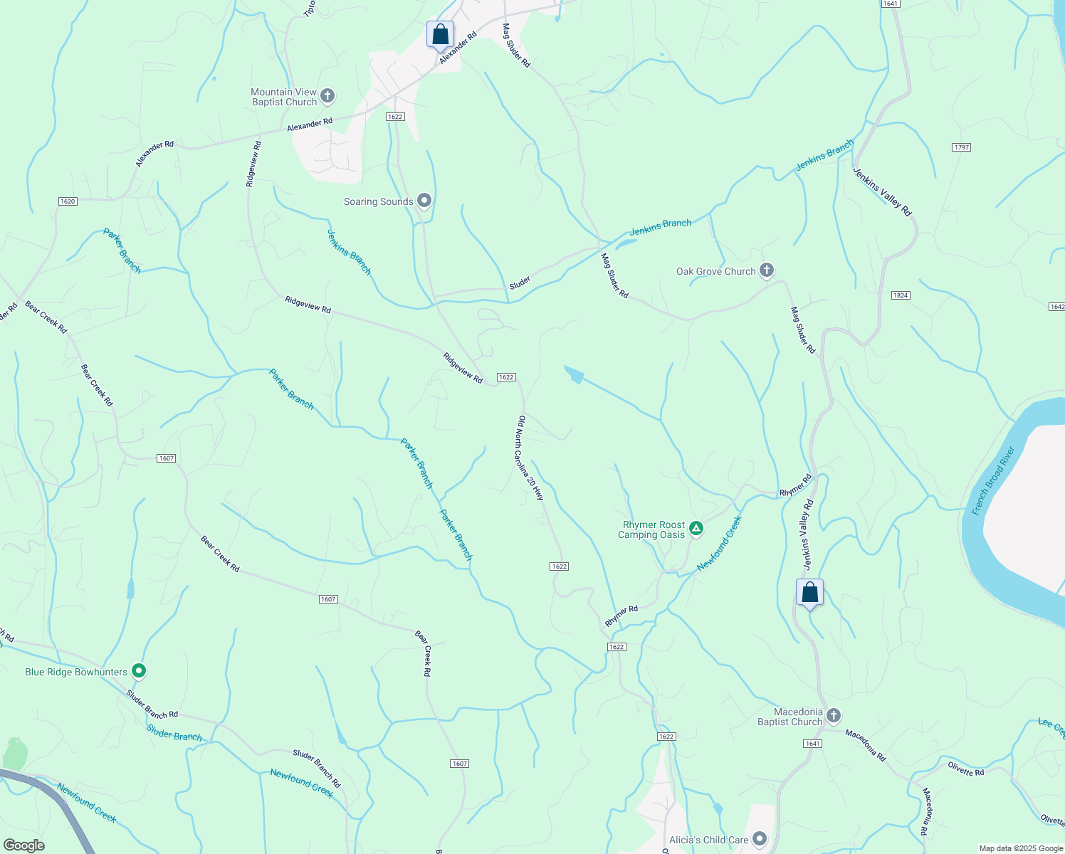 map of restaurants, bars, coffee shops, grocery stores, and more near 7 Arvee Hi in Alexander