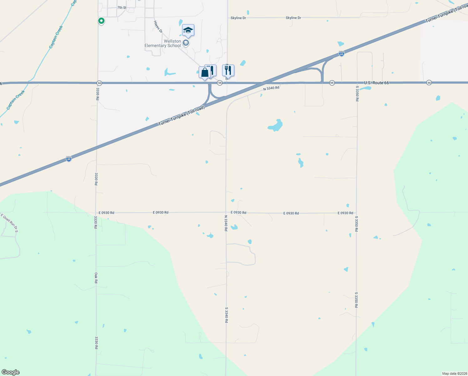 map of restaurants, bars, coffee shops, grocery stores, and more near 920850 South 3340 Road in Wellston