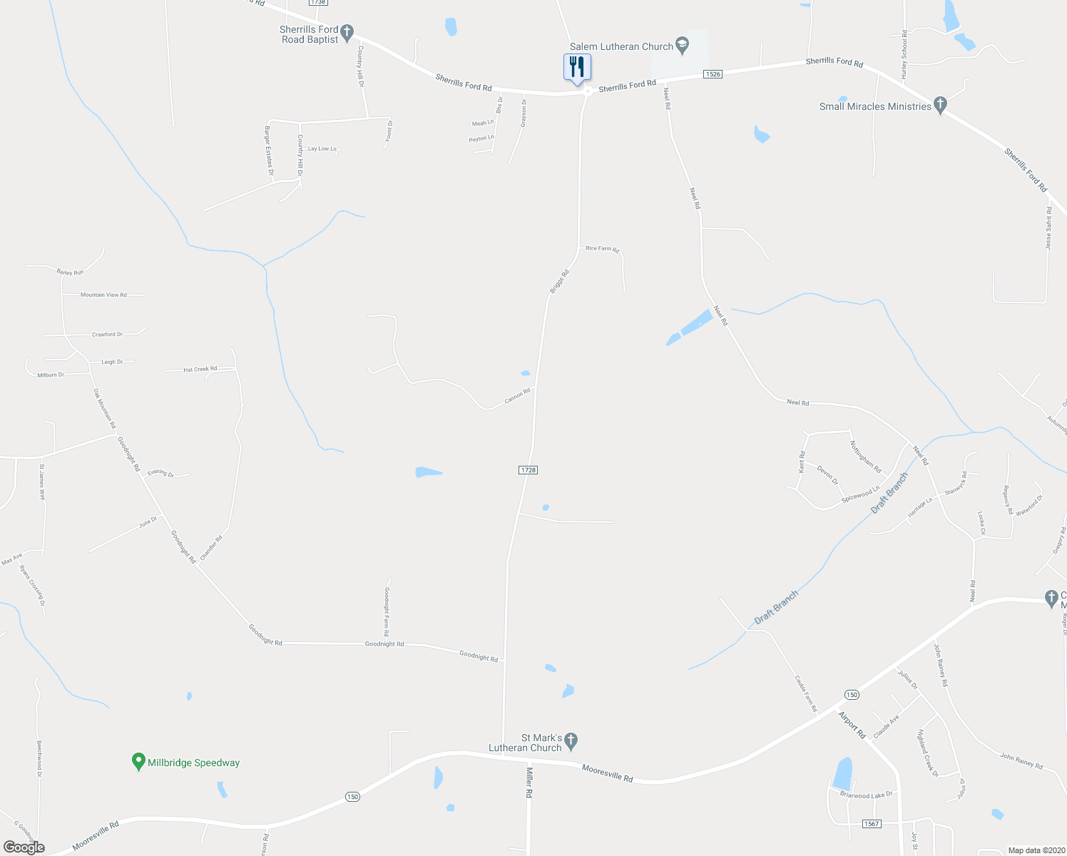 map of restaurants, bars, coffee shops, grocery stores, and more near Briggs Road in Salisbury