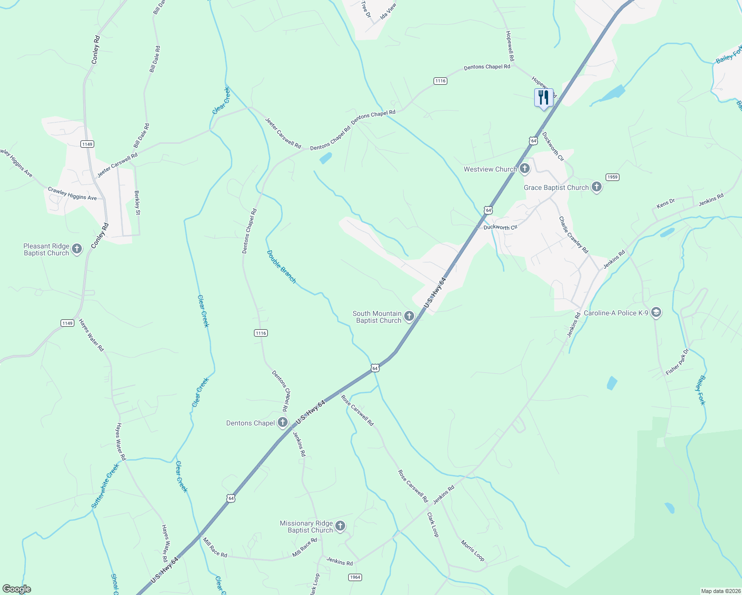 map of restaurants, bars, coffee shops, grocery stores, and more near 2493 Melvin Propst Drive in Morganton