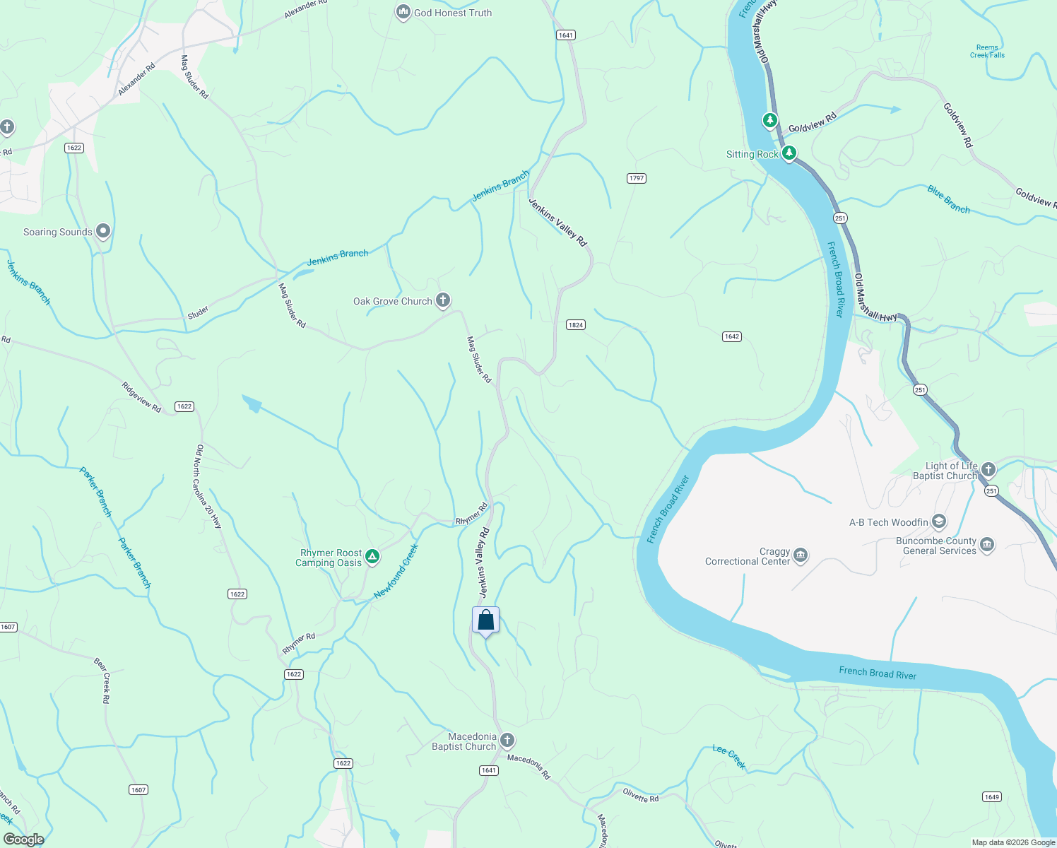 map of restaurants, bars, coffee shops, grocery stores, and more near 33 Star Flower Road in Alexander