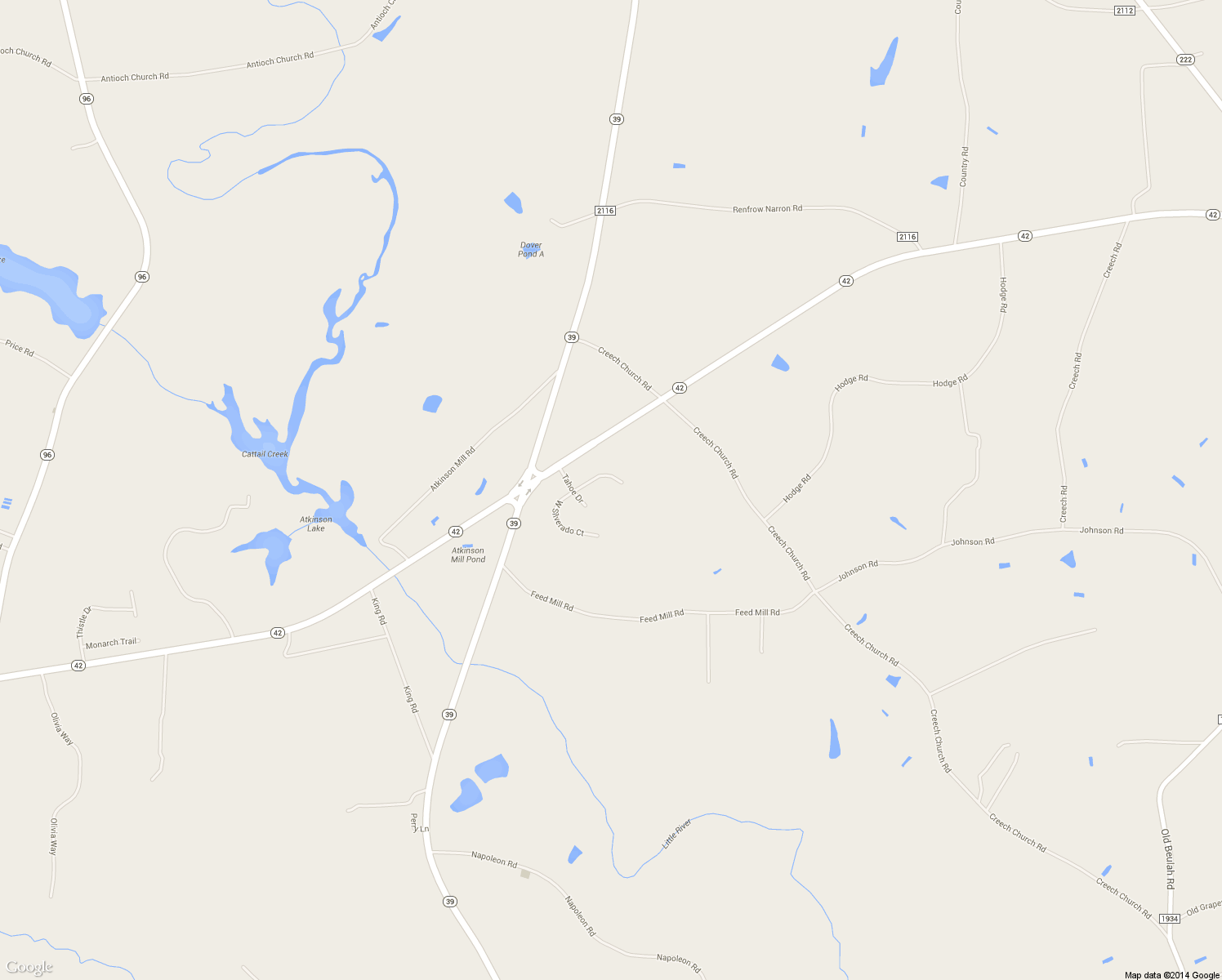 map of restaurants, bars, coffee shops, grocery stores, and more near 144 East Silverado Court in Kenly