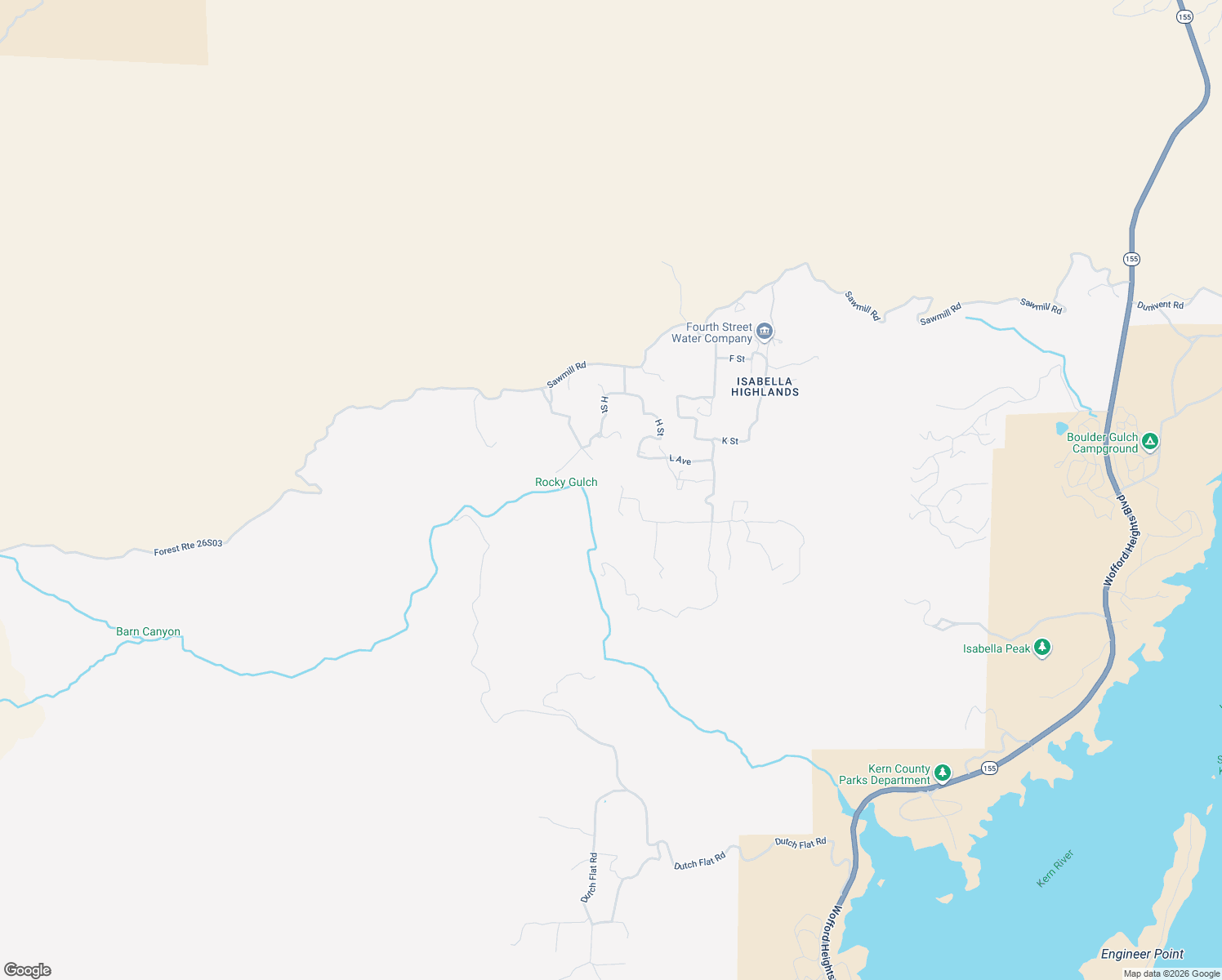 map of restaurants, bars, coffee shops, grocery stores, and more near 12th Street in Lake Isabella