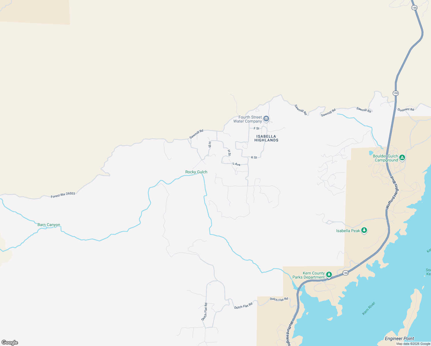 map of restaurants, bars, coffee shops, grocery stores, and more near 12th Street in Lake Isabella