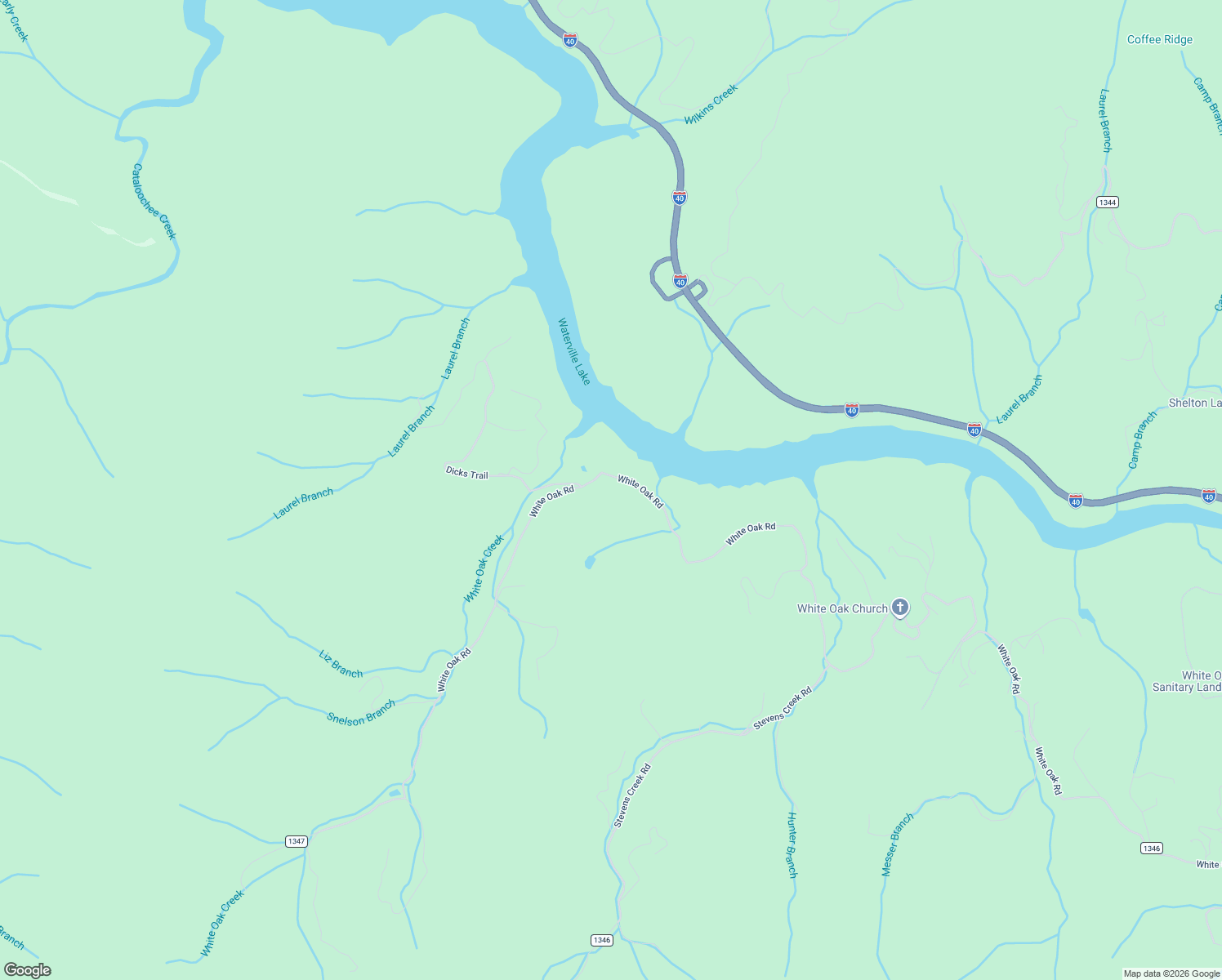 map of restaurants, bars, coffee shops, grocery stores, and more near 9295 White Oak Road in Waynesville