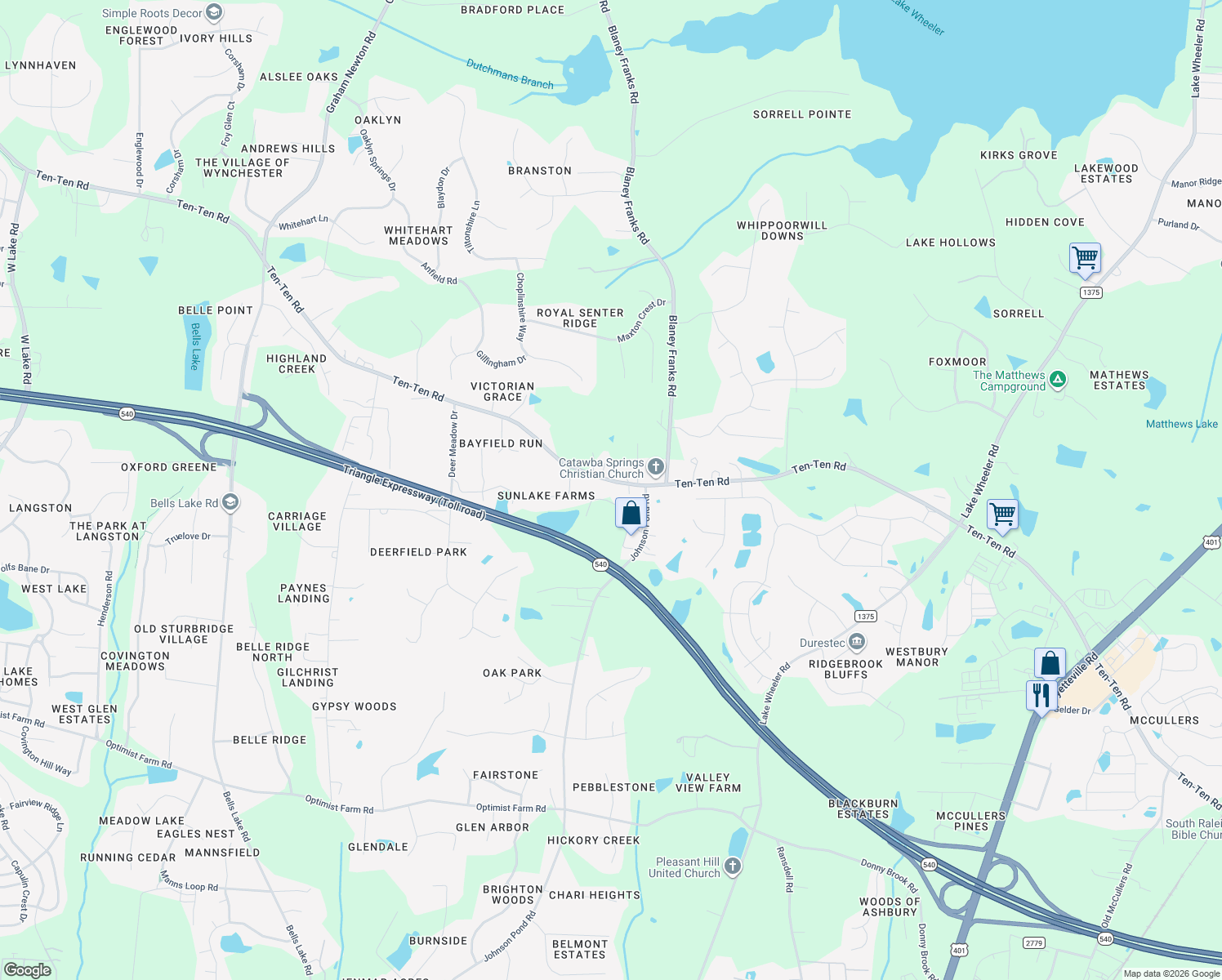 map of restaurants, bars, coffee shops, grocery stores, and more near 6624 Ten-Ten Road in Apex