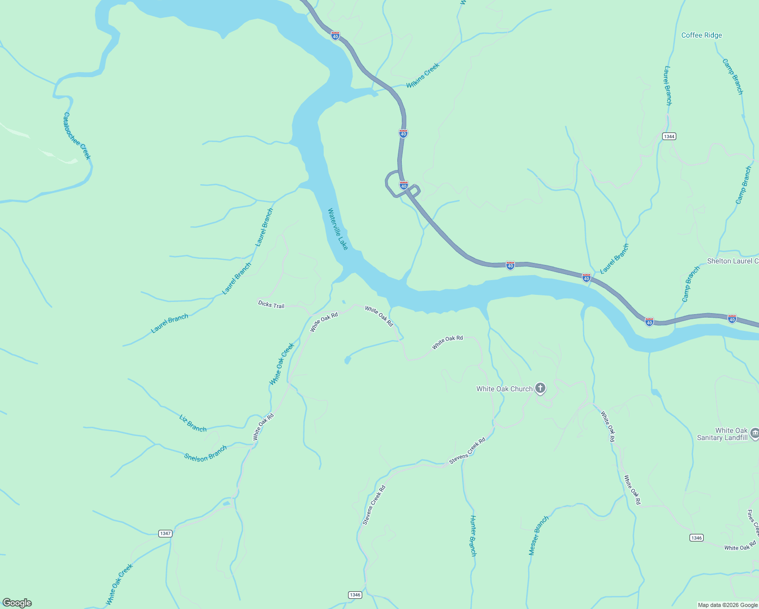 map of restaurants, bars, coffee shops, grocery stores, and more near 9295 White Oak Road in Waynesville