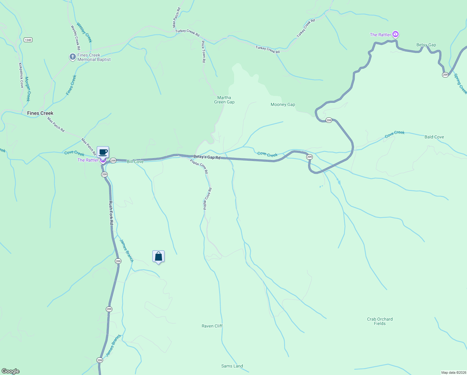 map of restaurants, bars, coffee shops, grocery stores, and more near 235 Camp Branch Road in Clyde