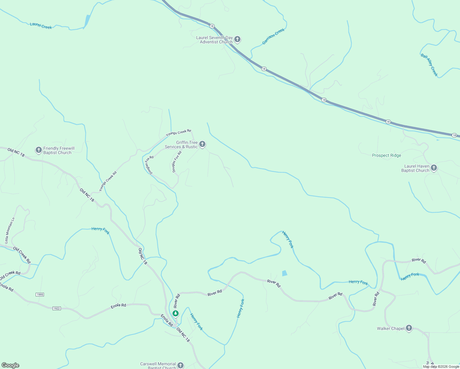 map of restaurants, bars, coffee shops, grocery stores, and more near 3894 Youngs Creek Road in Morganton